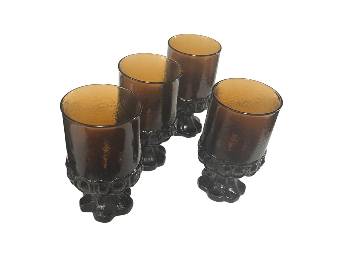Tiffin Brown Smoke Glass Tumblers Set, Retro Barware