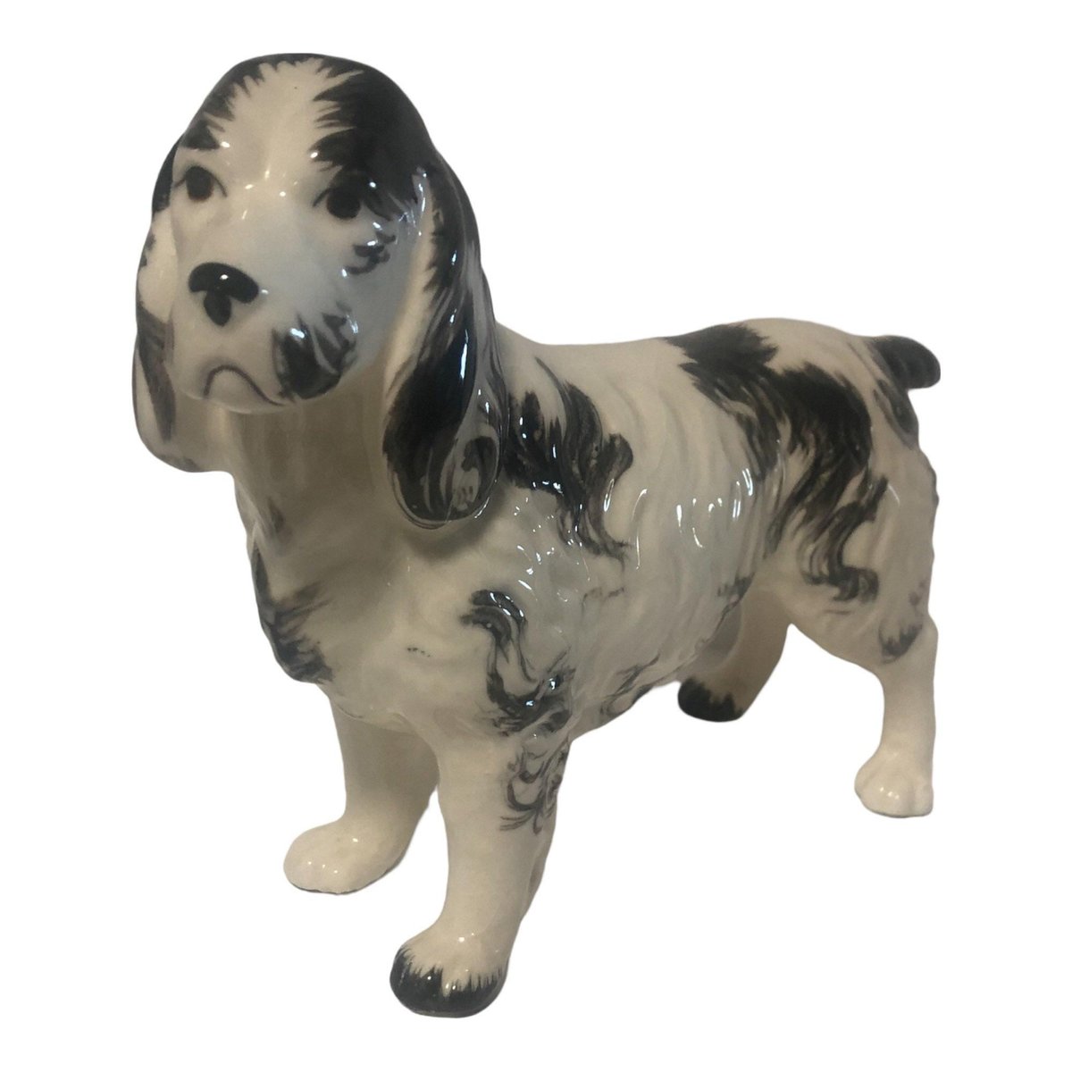 Timeless Dog Decor, English Spaniel Statue Vintage Ceramic Dog Figurine, Black And White, Japan