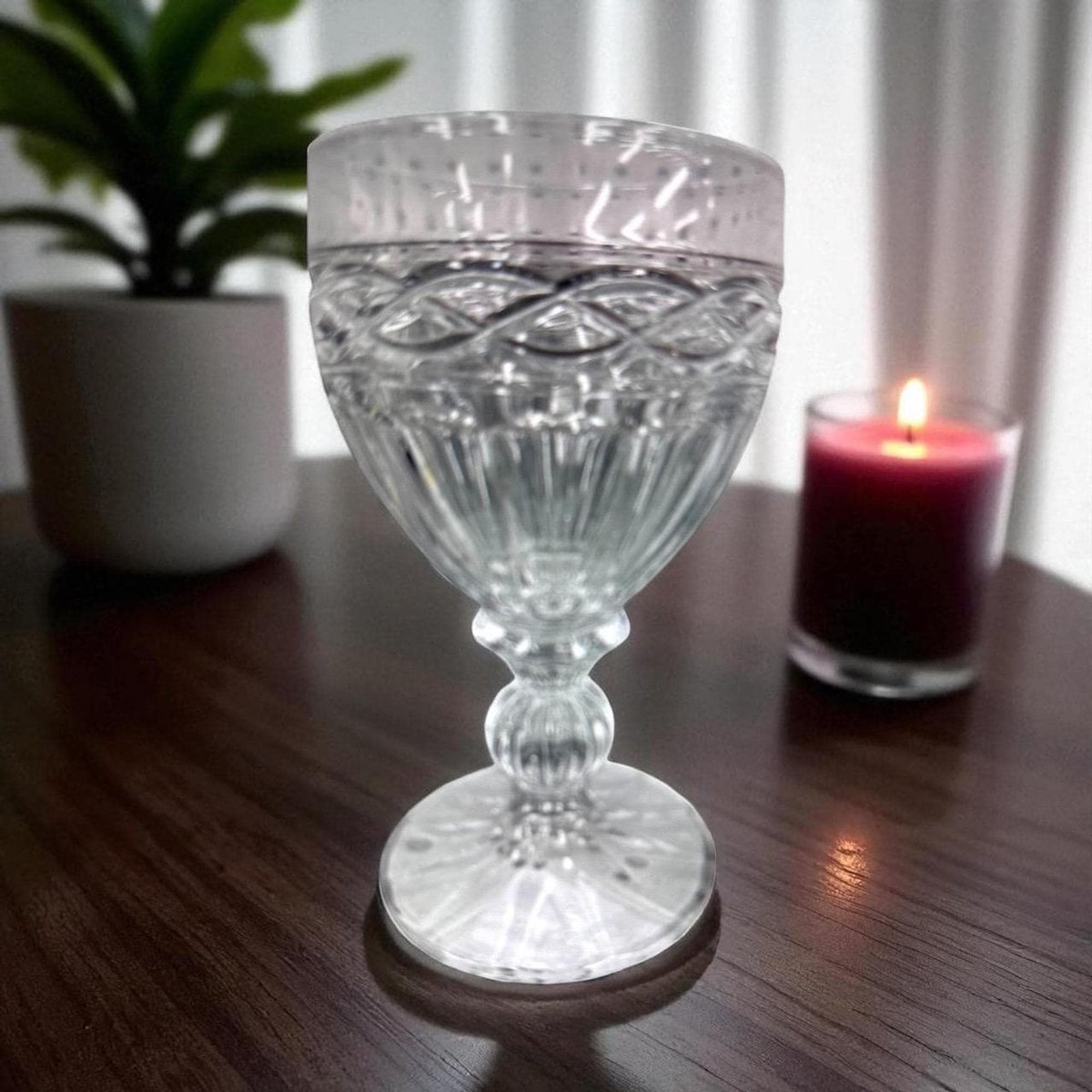 Towle Vintage Crystal Stemware Water Goblets Set of 2 | TOC74 | Diamond Pattern & Scroll Design