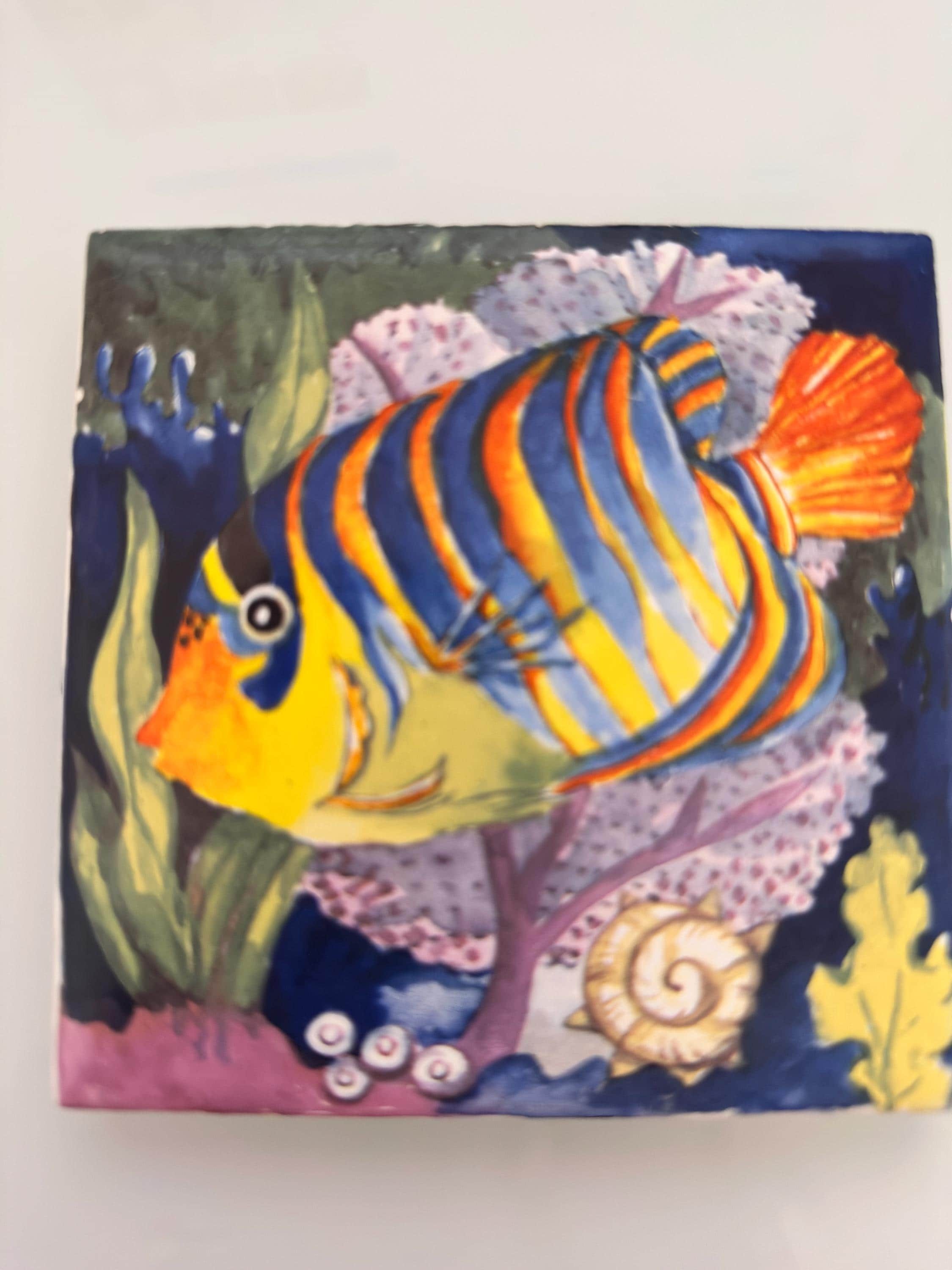 Tropical Fish Ceramic Tile, Jeffrey Court Retro Decor, Coastal Backsplash Accent