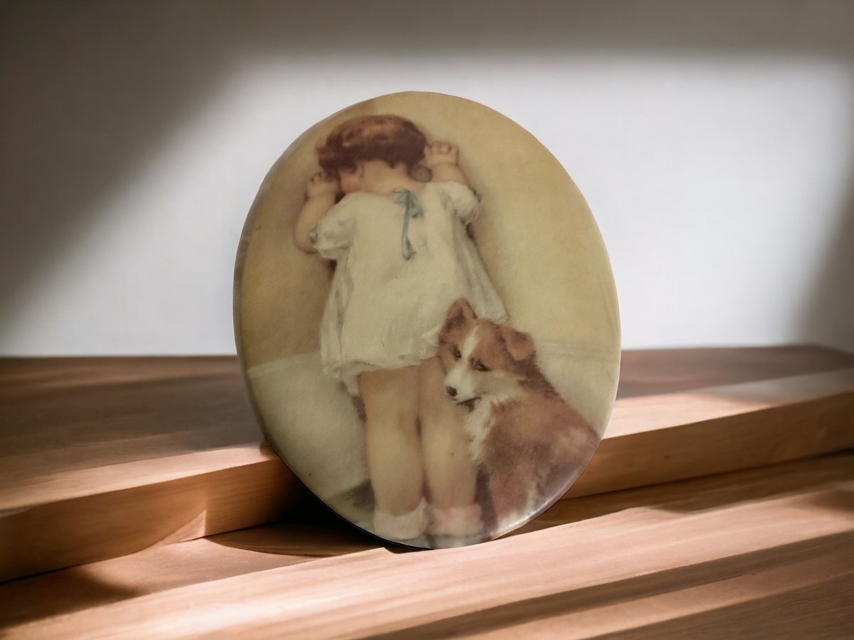 Vintage Bessie Pease Gutmann Porcelain Plaque | Nursery Art Oval Wall Decor