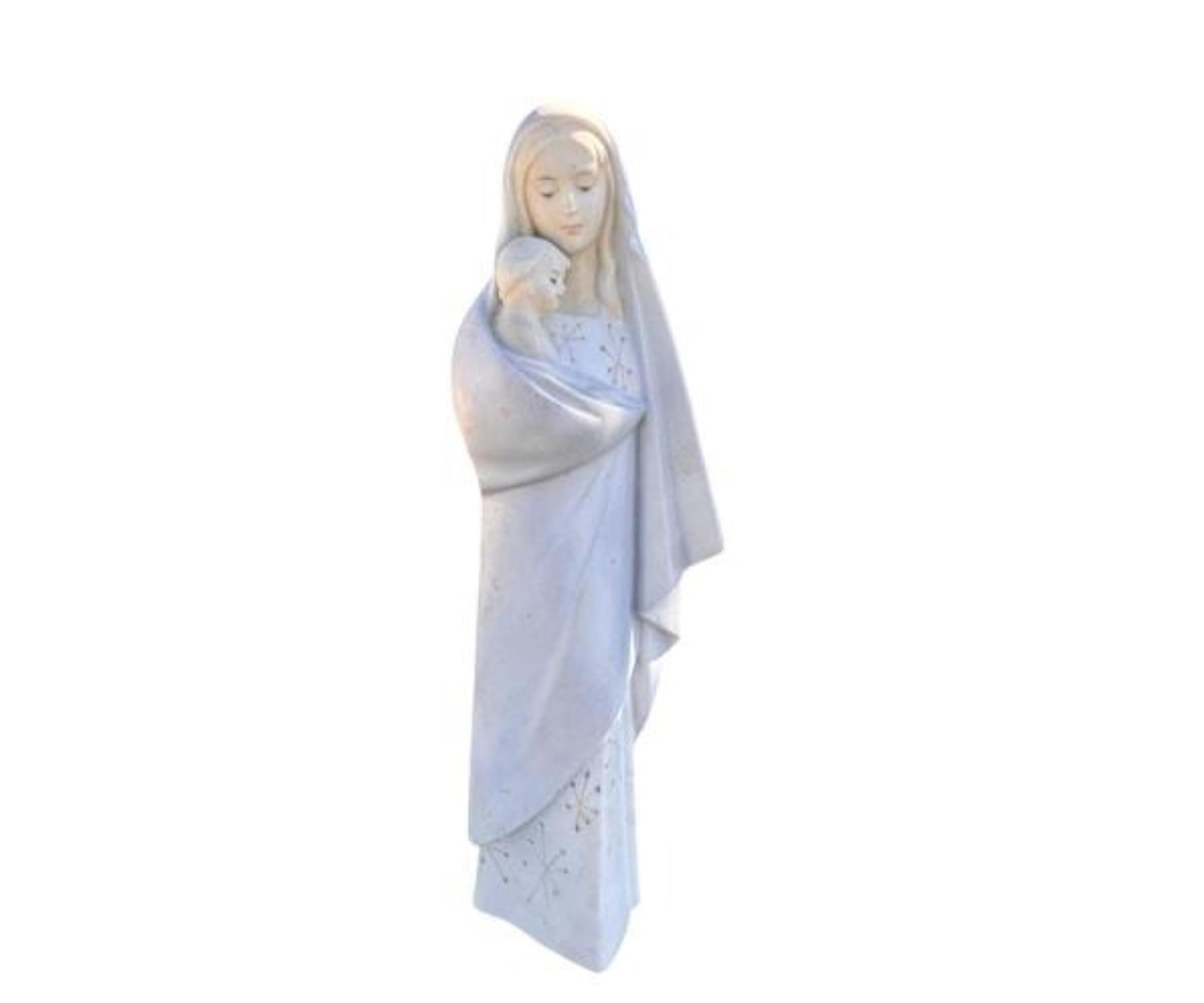 Vintage Blue Gray Bisque Madonna and Child Figurine – 8" Japanese Ceramic Statue