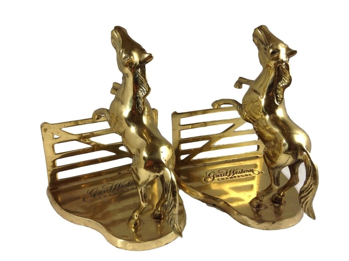 Vintage Brass Horse Bookends, Great Western Winery, Rustic Western Decor