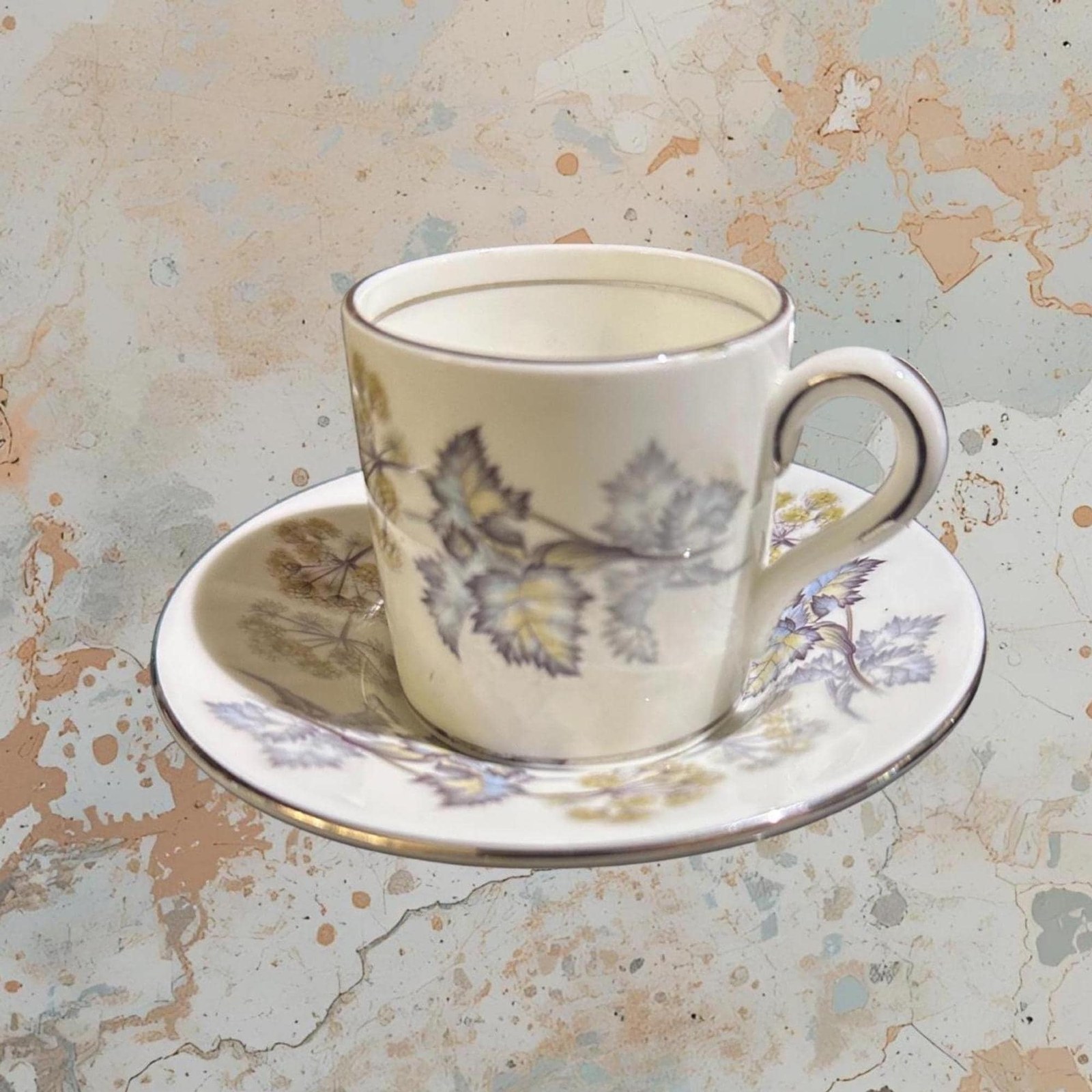 Vintage Coalport Demitasse Cup And Saucer, Blue Gray Camelot Bone China