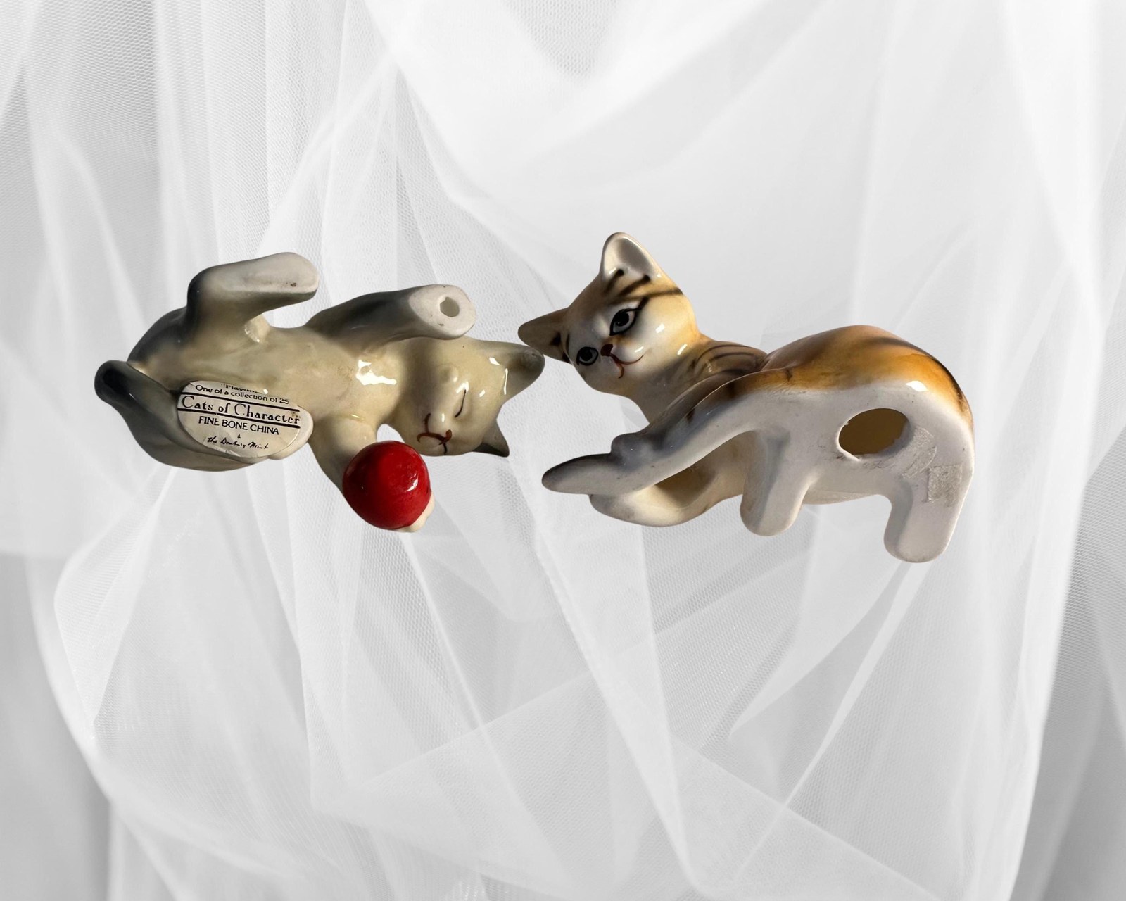 Vintage Danbury Mint Cats of Character Figurines, Tail End and Playtime Kittens