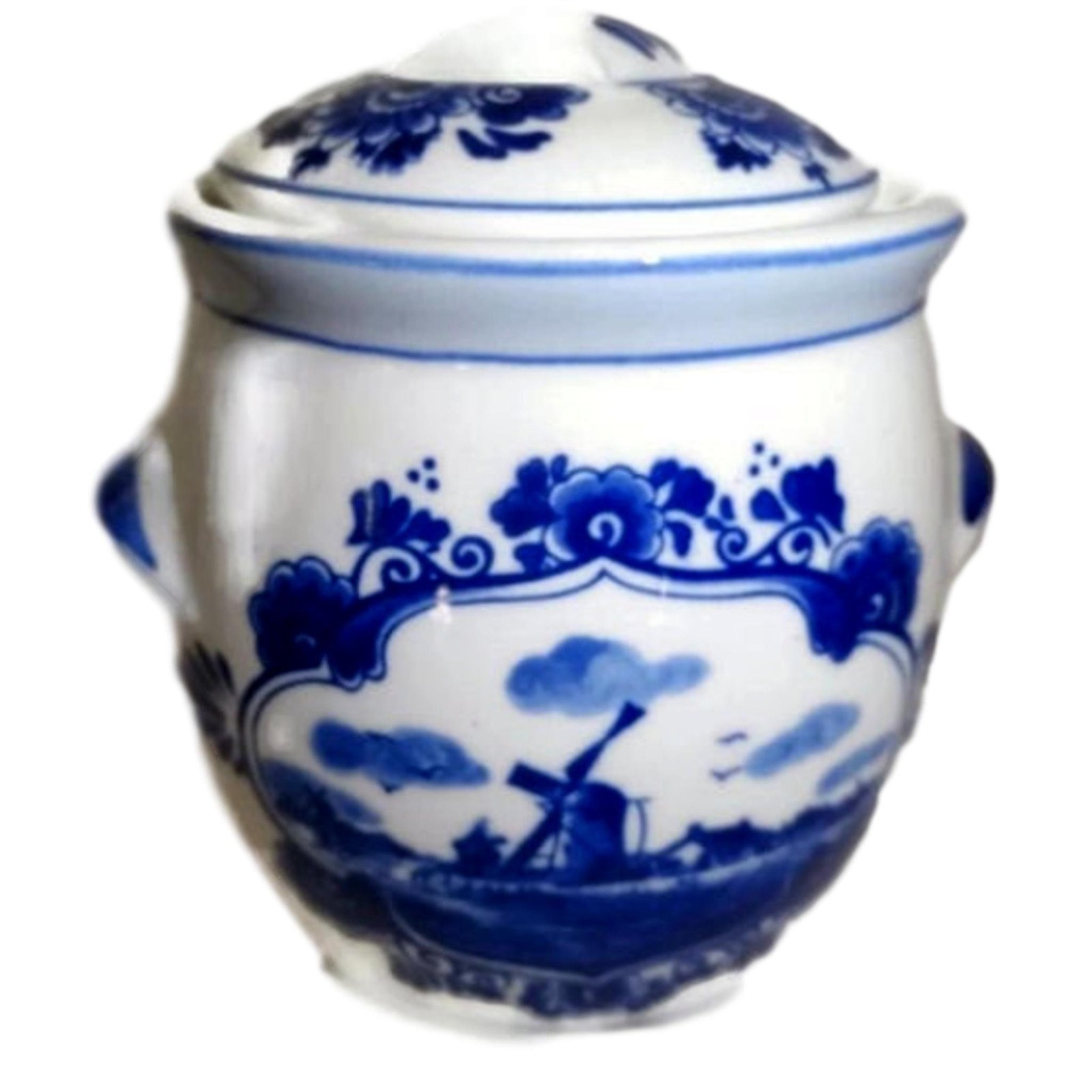 Vintage Delftware Blue Mustard Jar, Porcelain Condiment Jar