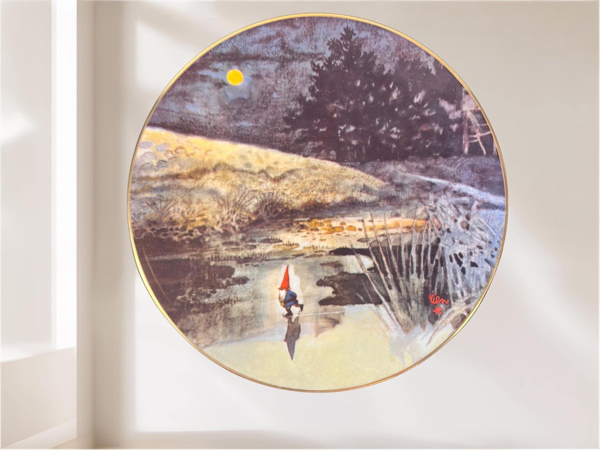 Vintage Gnome Collector Plate, 8 Inch Fairmount Porcelain Winter Decor