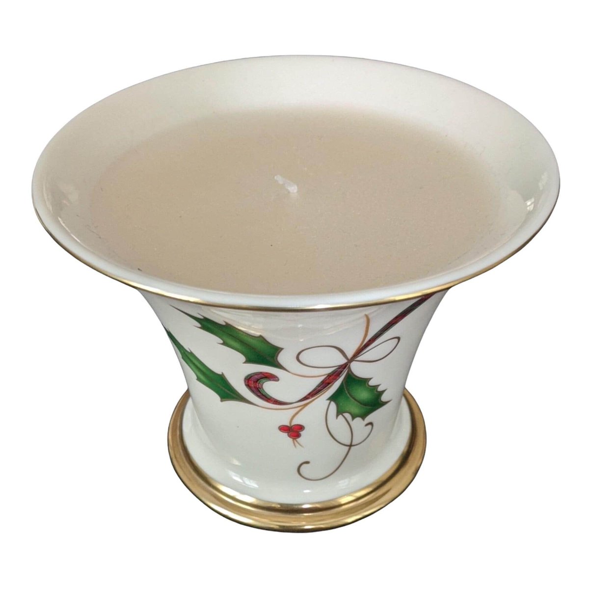 Vintage Lenox Christmas Candle Holder, Fine Bone China, Gold Trim, Holly Decor