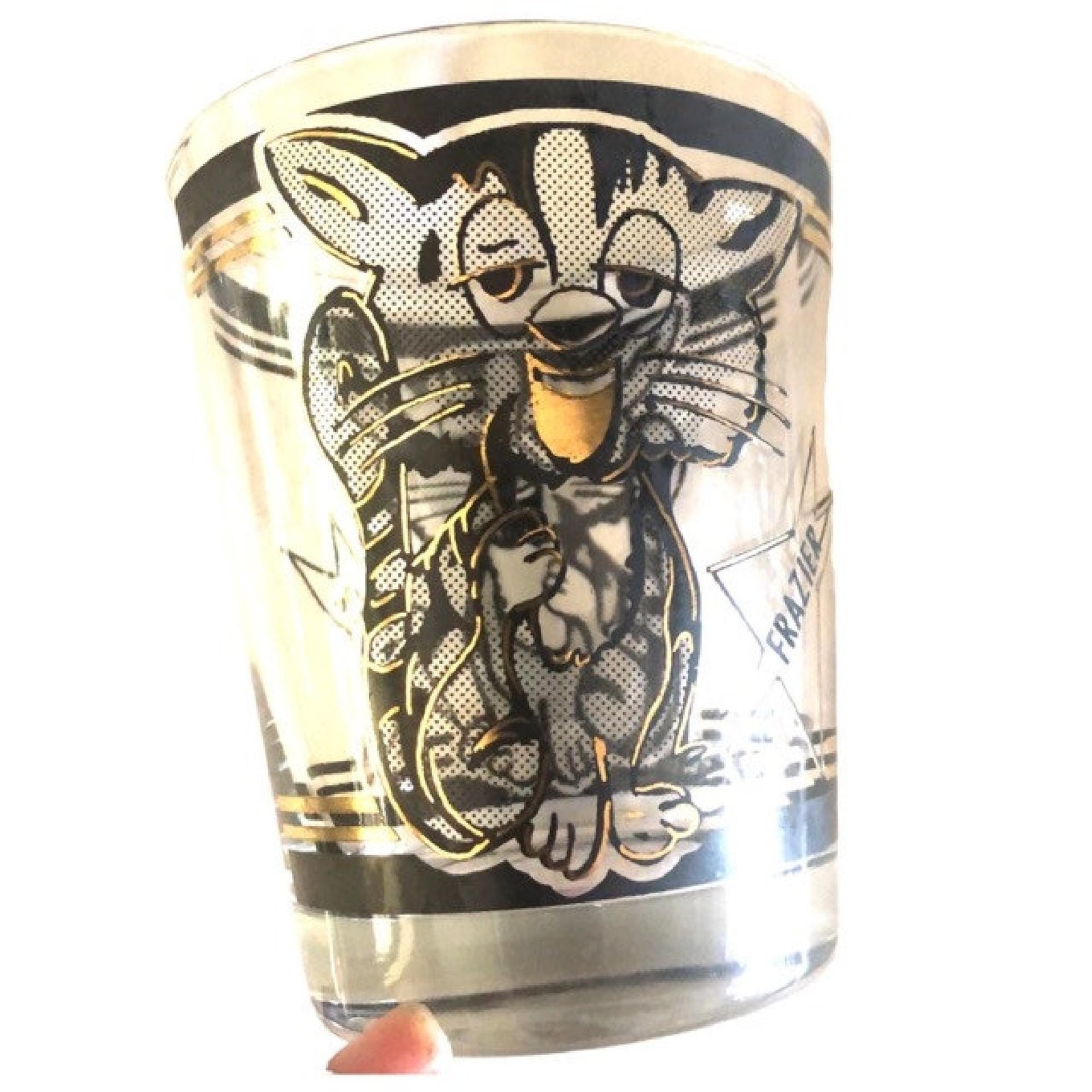Vintage Libbey Frazier Cat Whiskey Glass: 1980s Etched Tumbler