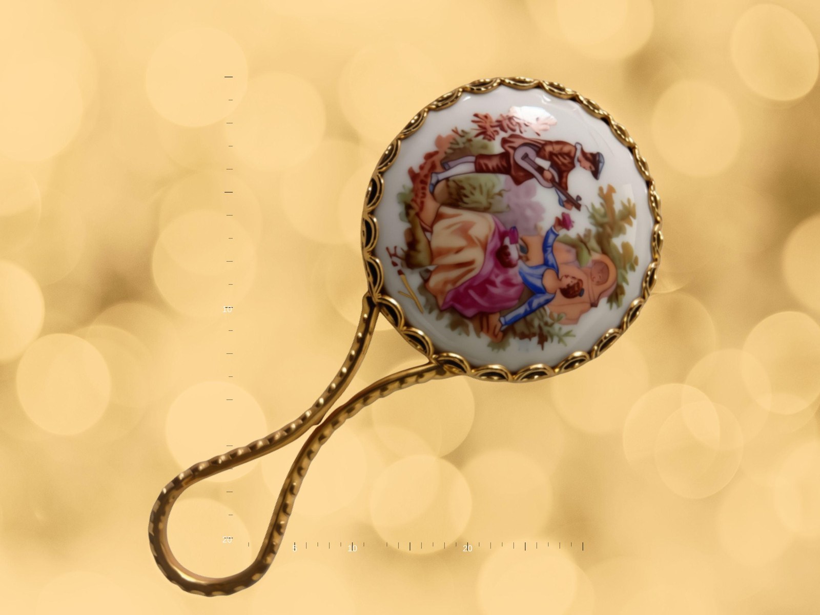 Vintage Limoges Hand Mirror, Porcelain Fragonard Courting Couple, Antique French Vanity