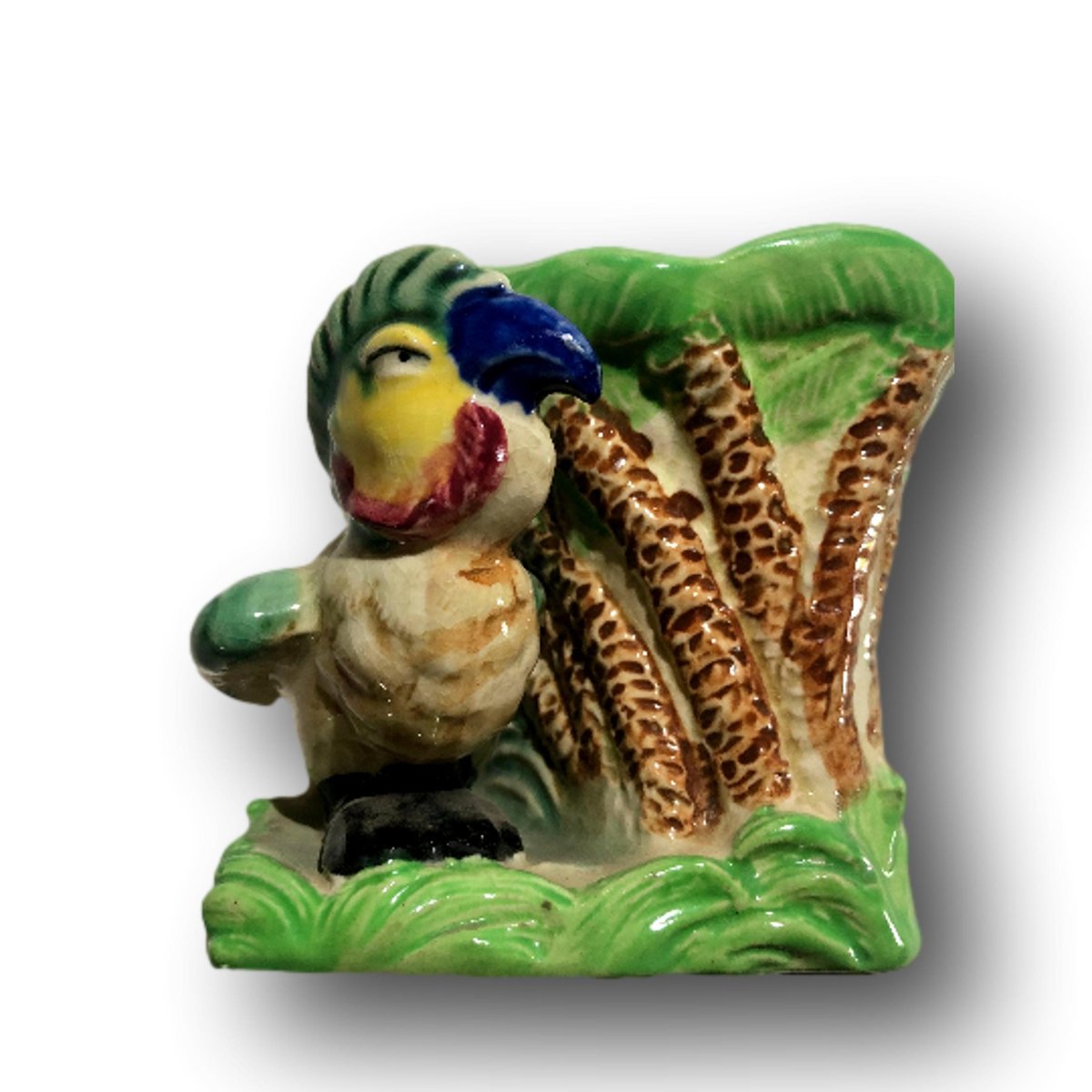 Vintage Parrot Planter, Yellow Green Ceramic Bird Vase Decor