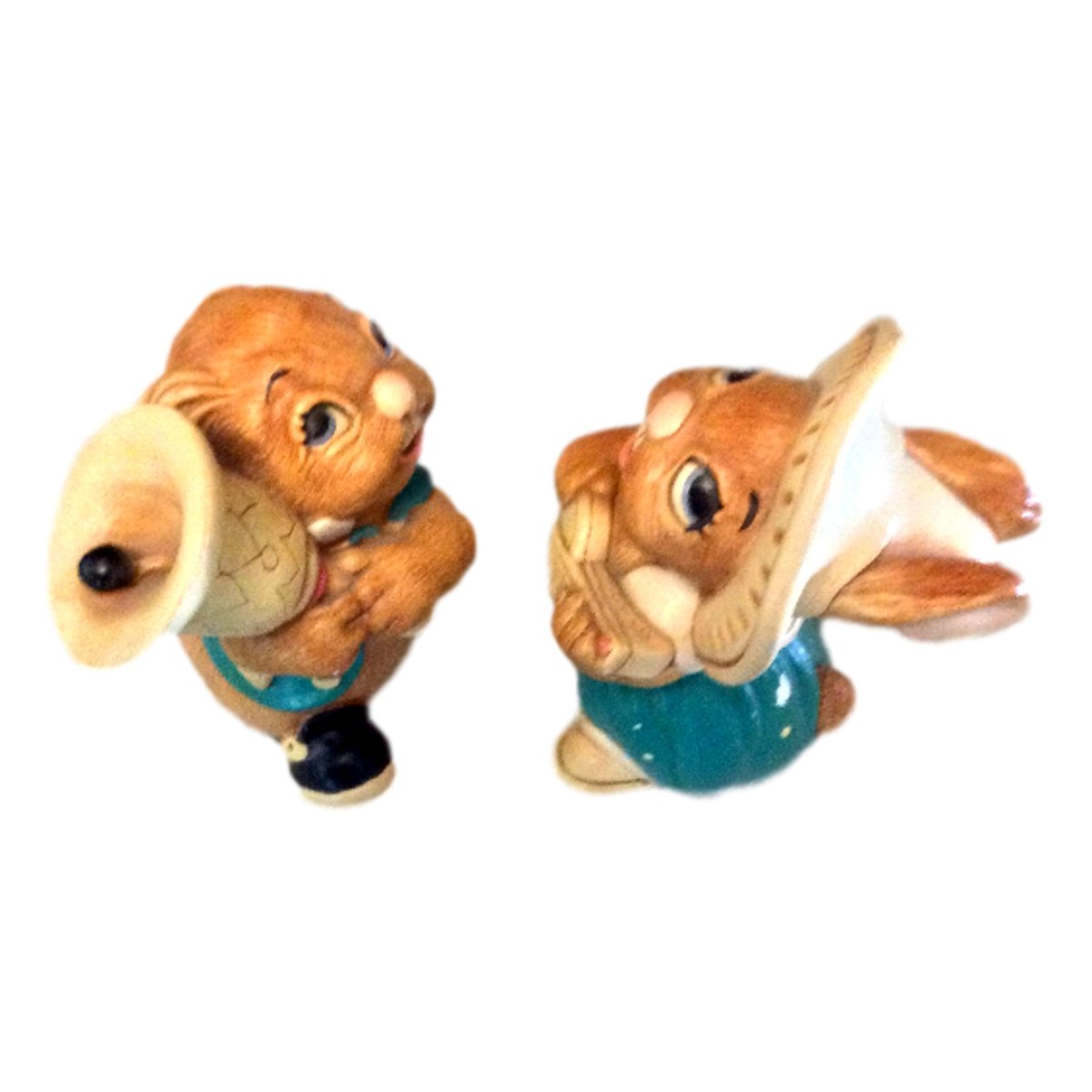 Vintage Pendelfin Bunny Figurines Set, Stoneware, Hand-Painted Brown, England Decor
