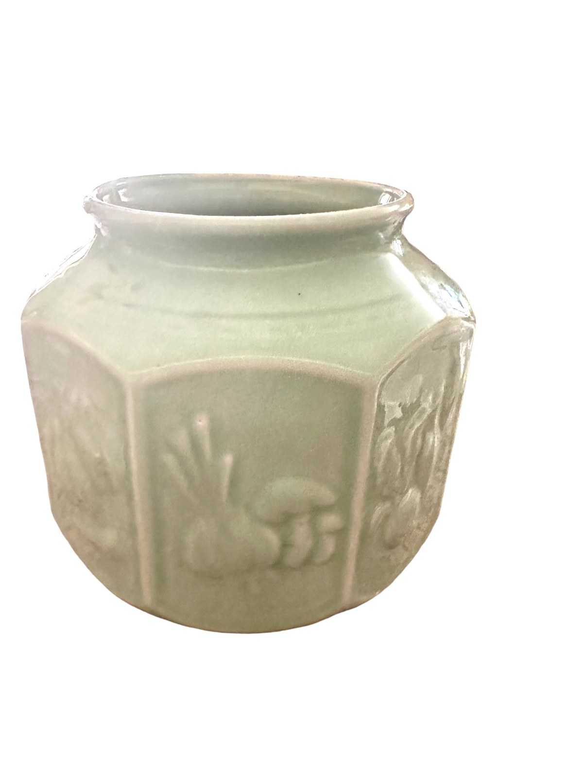 Vintage Studio Art Pottery Cookie Jar, Mint Green Veggie Canister