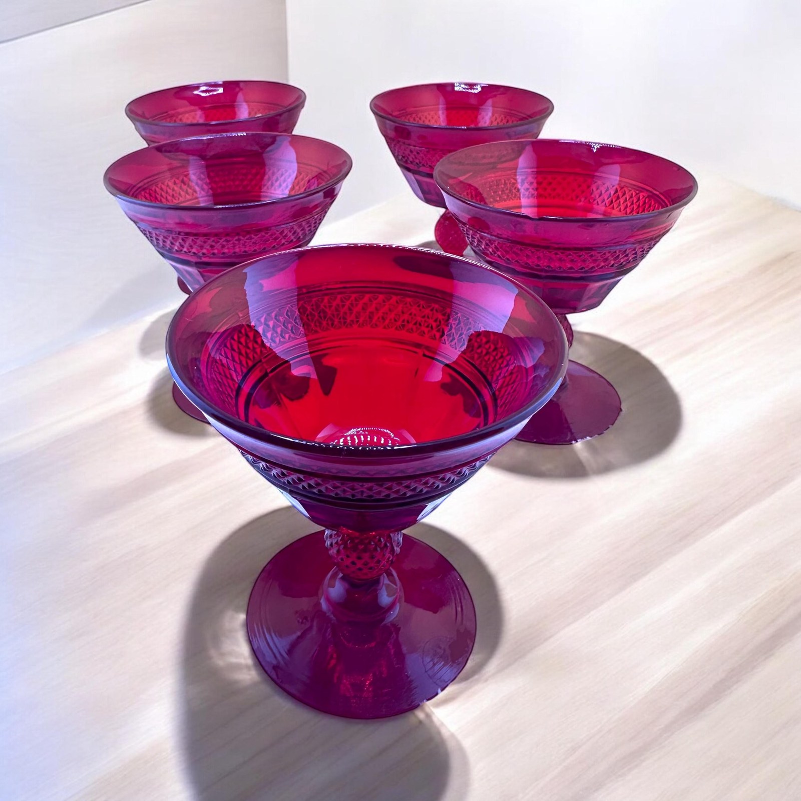 Vintage Viking Ruby Goblets Tall Stem Design