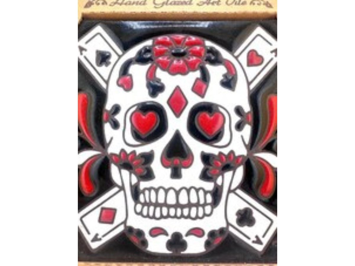 WALL PLAQUE Mexican Day of the Dead Ceramic Art Tile Die de los Metros