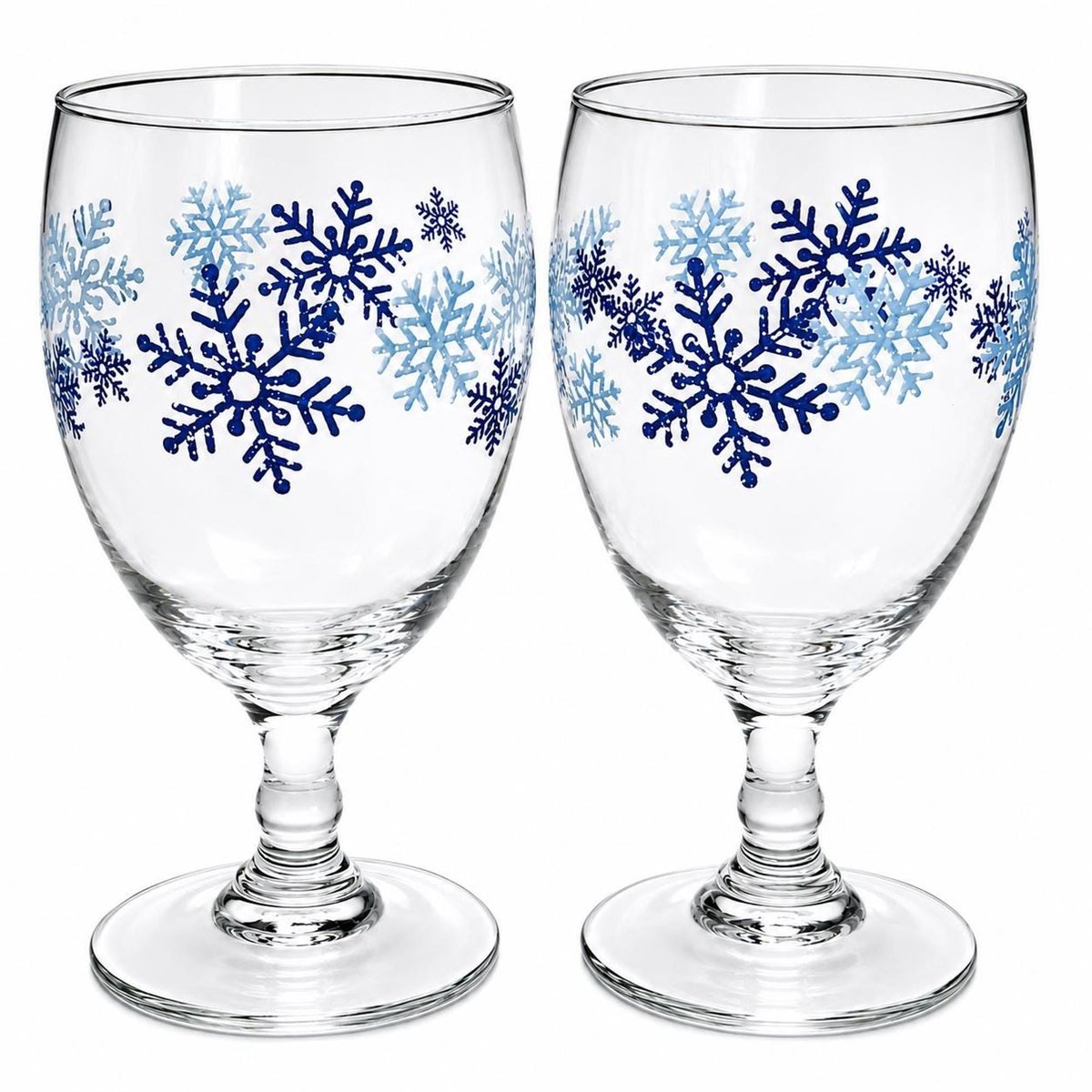 Water Goblets Clearly Winter, Blue Snowflake, Libbey Glasses Set