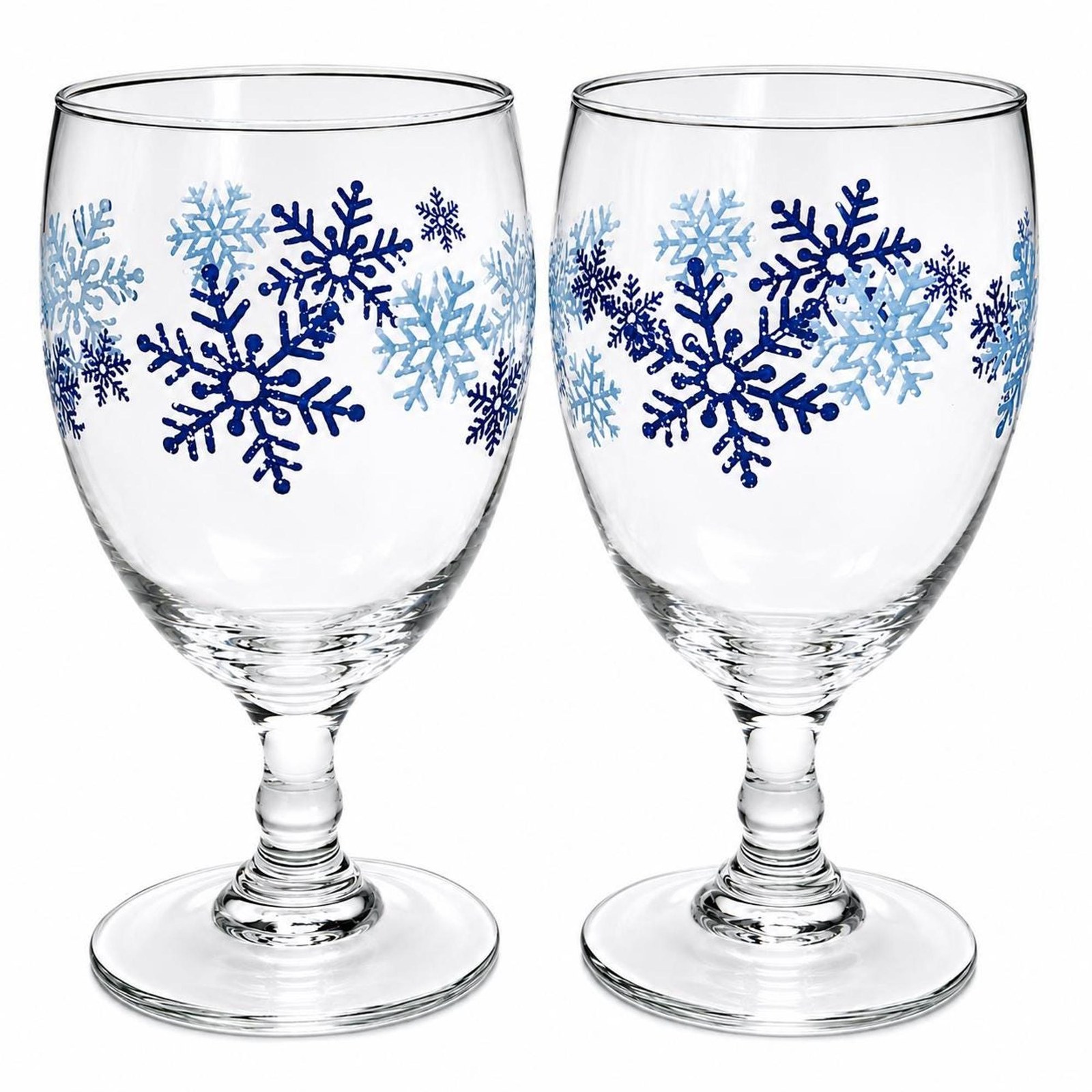 Water Goblets Clearly Winter, Blue Snowflake, Libbey Glasses Set