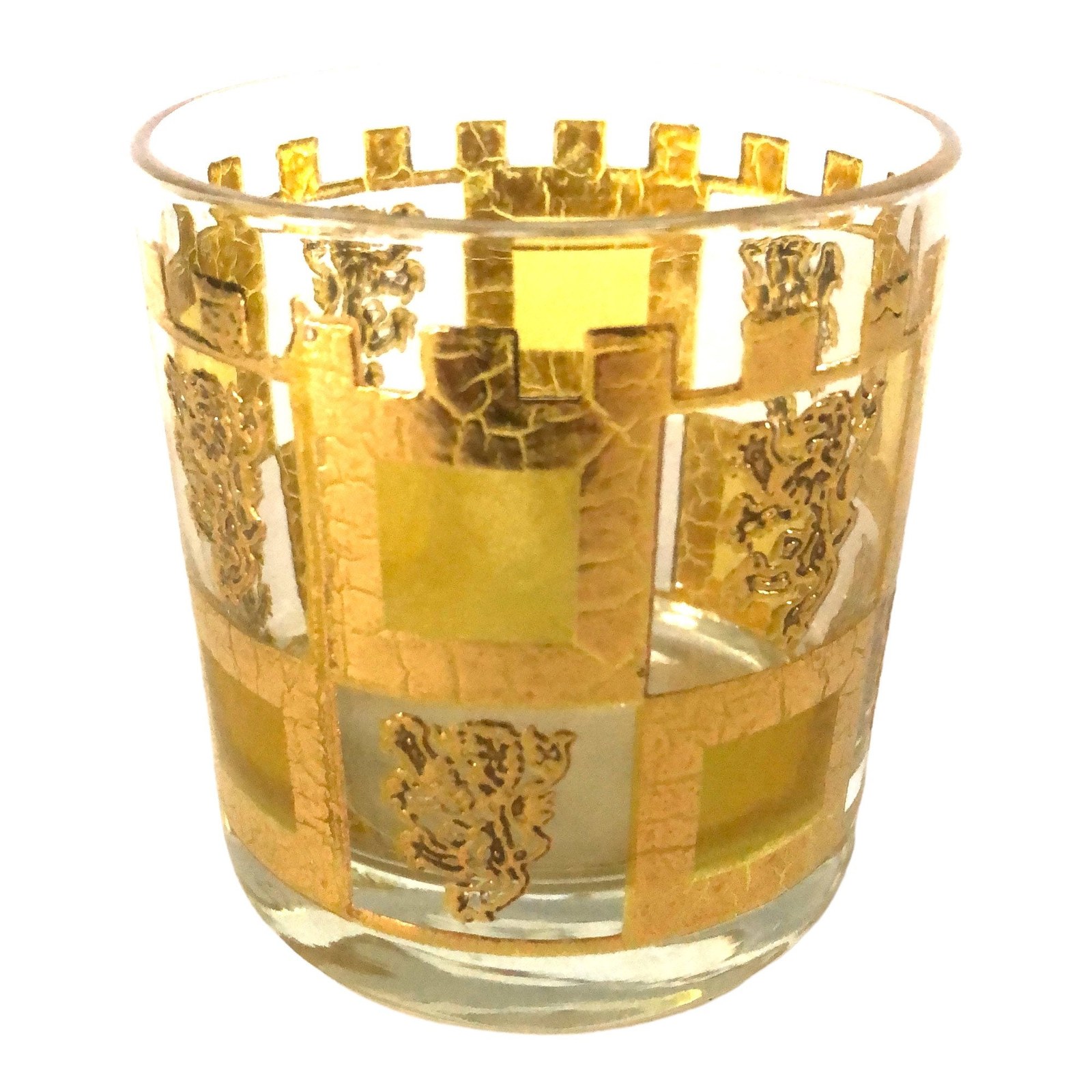 Whiskey glass Henry VIII vintage glassware, gold leaf, old fashioned