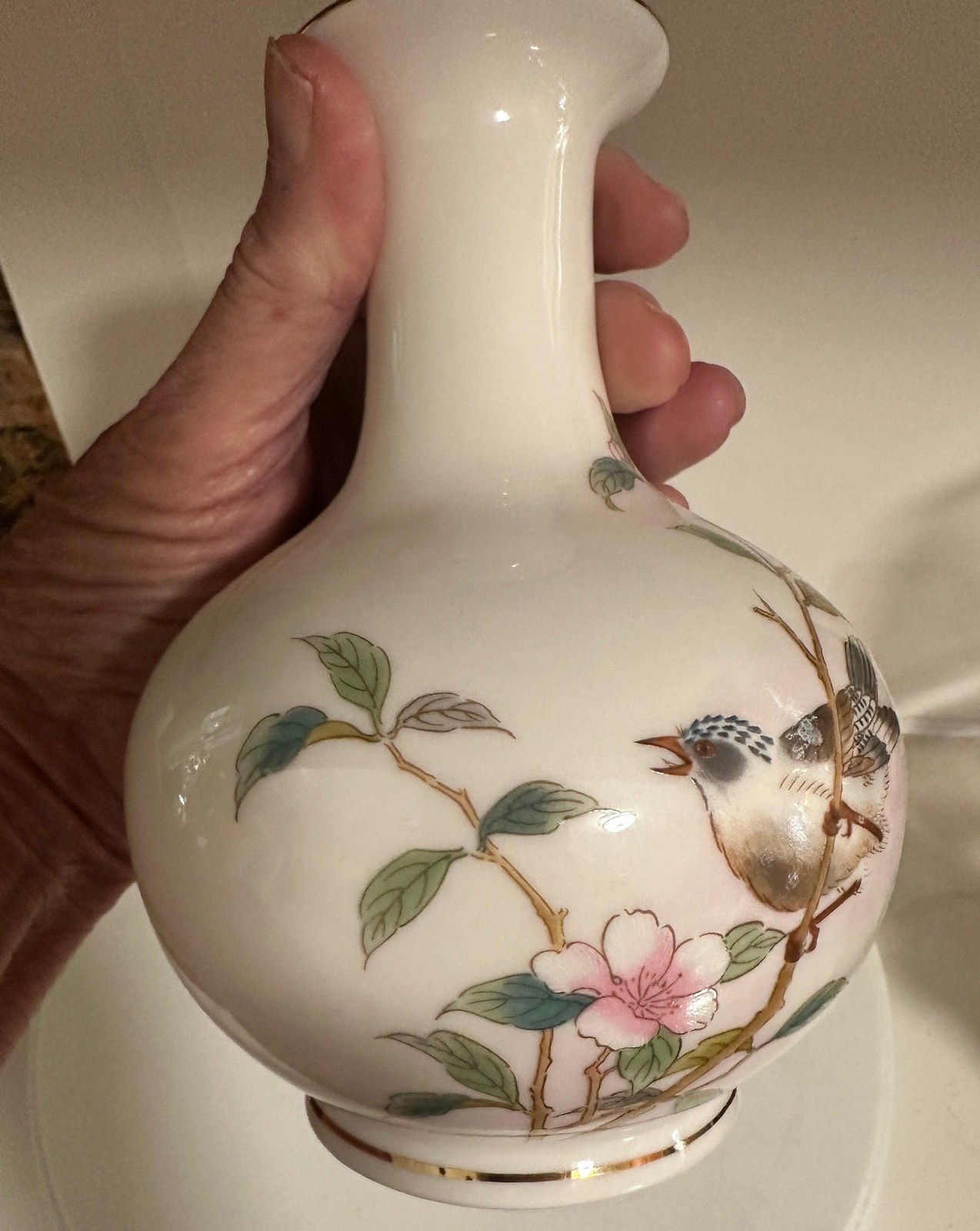 Yamaji Vase Bird & Cherry Blossom Japanese Porcelain: Birds on Branches