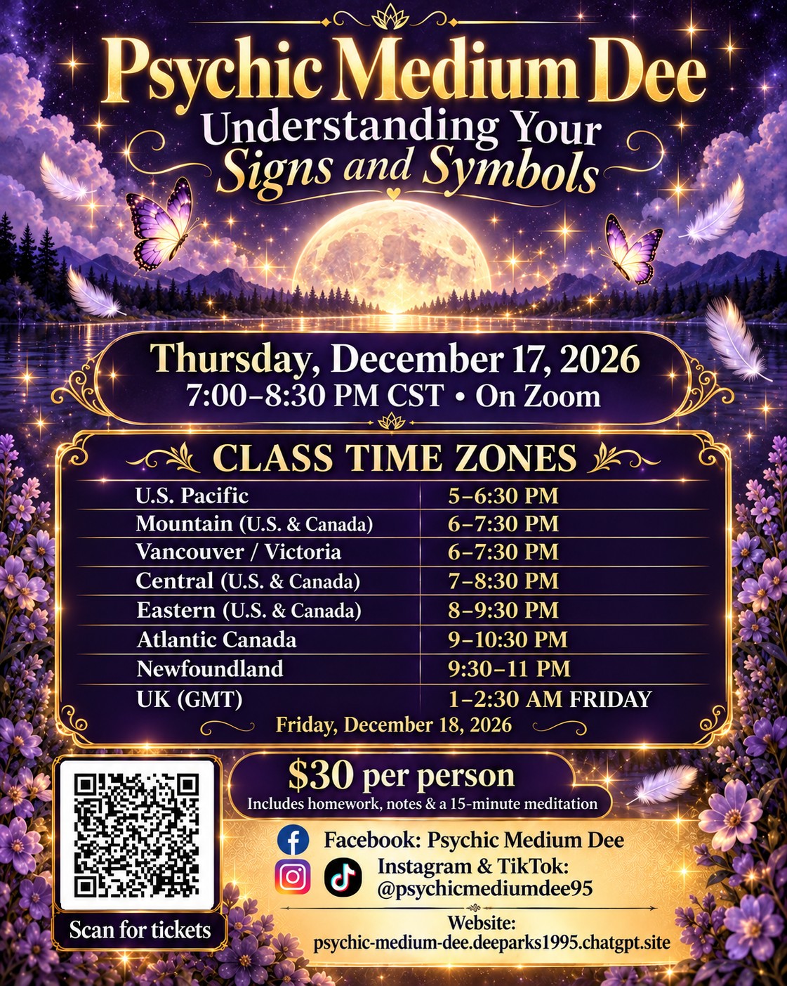 Understanding Your Signs and Symbols class poster from Psychic Medium Dee