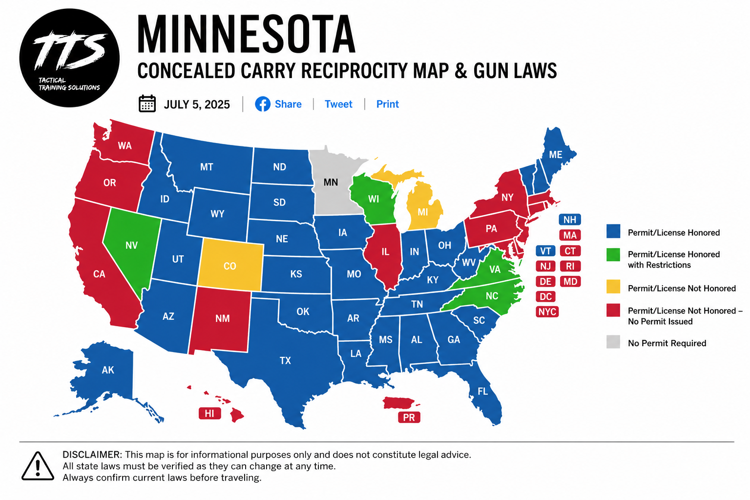 Minnesota permit to carry reciprocity reference map