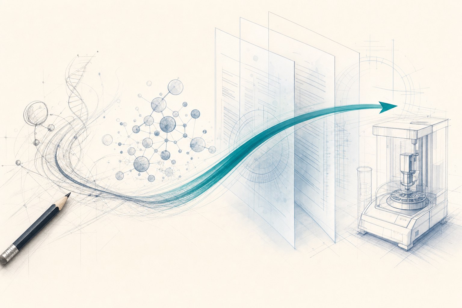 Abstract scientific pathway moving through engineering and research forms