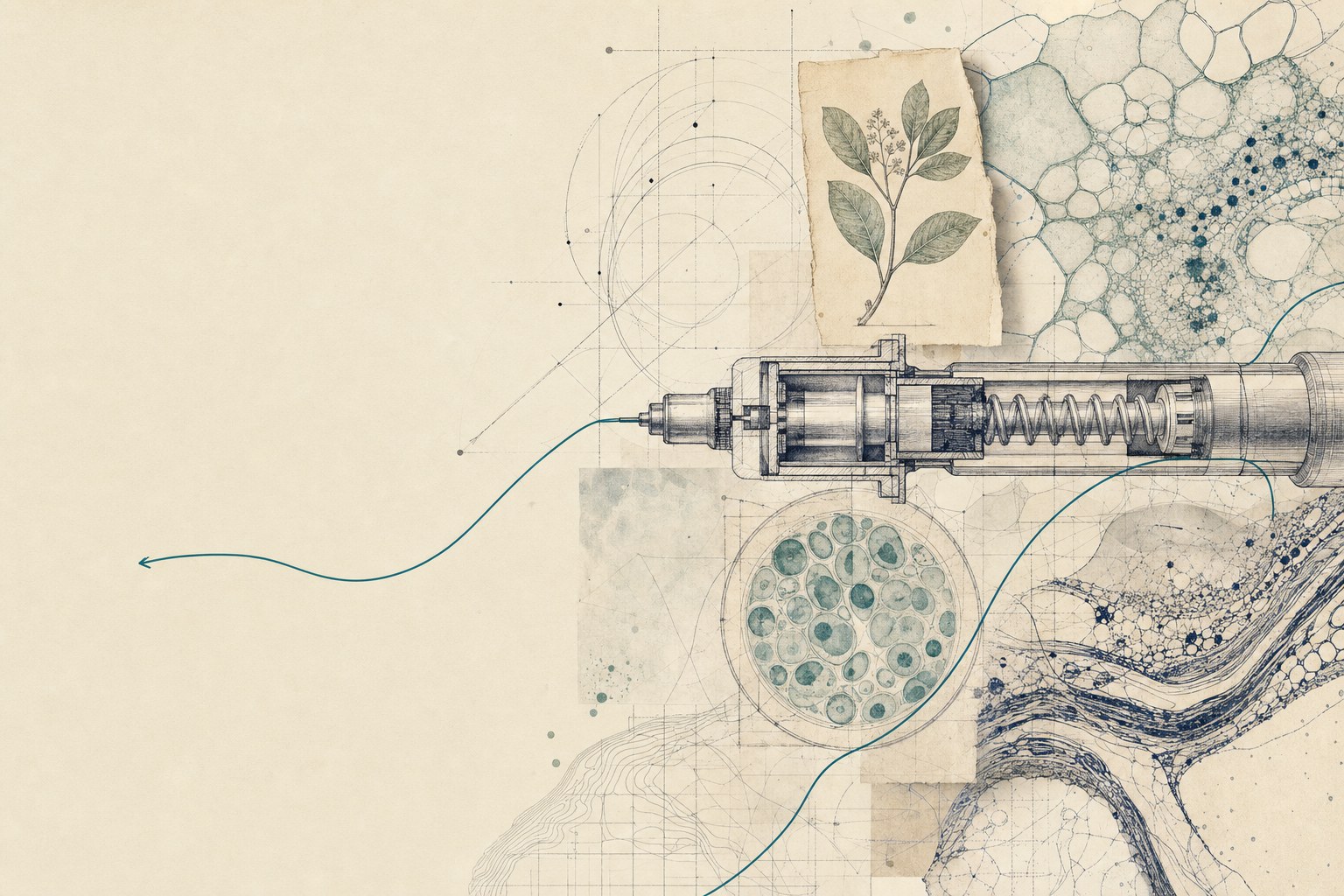 Scientific and engineering collage illustrating product and technology development