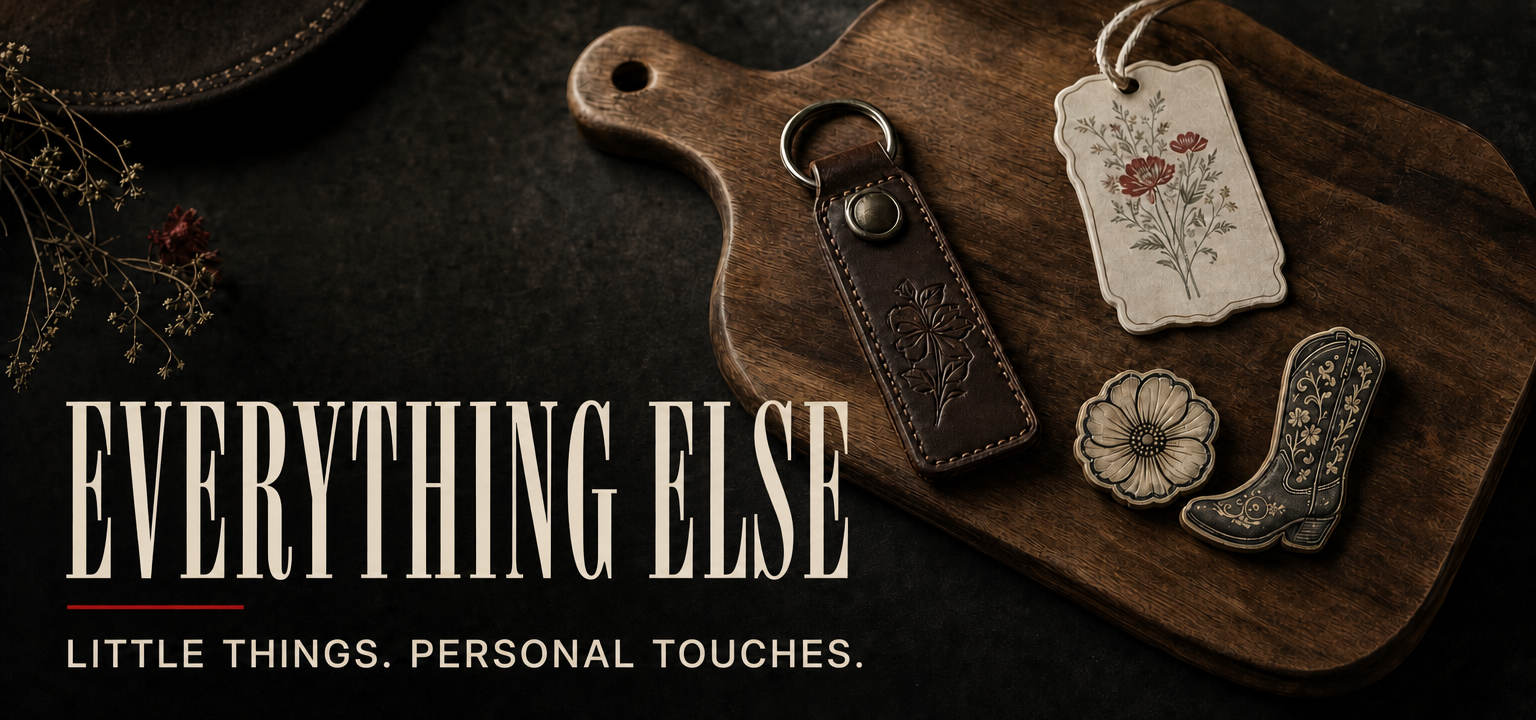Everything Else. Little things. Personal touches. Editorial inspiration: a cutting board, key chain, air freshener and magnets.