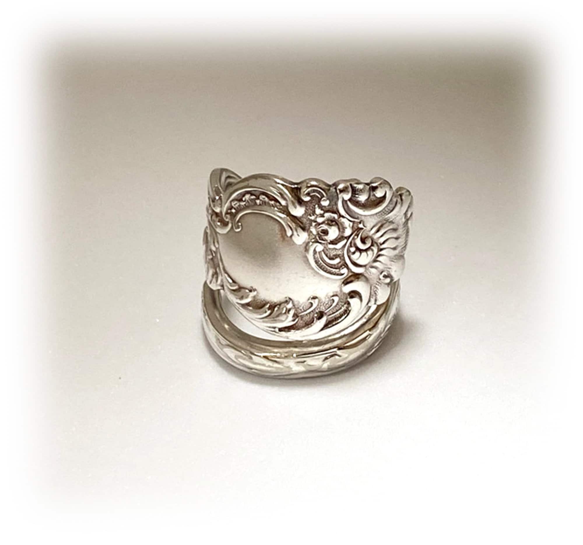 Ornate vintage silverware ring by Flatware Fantasies