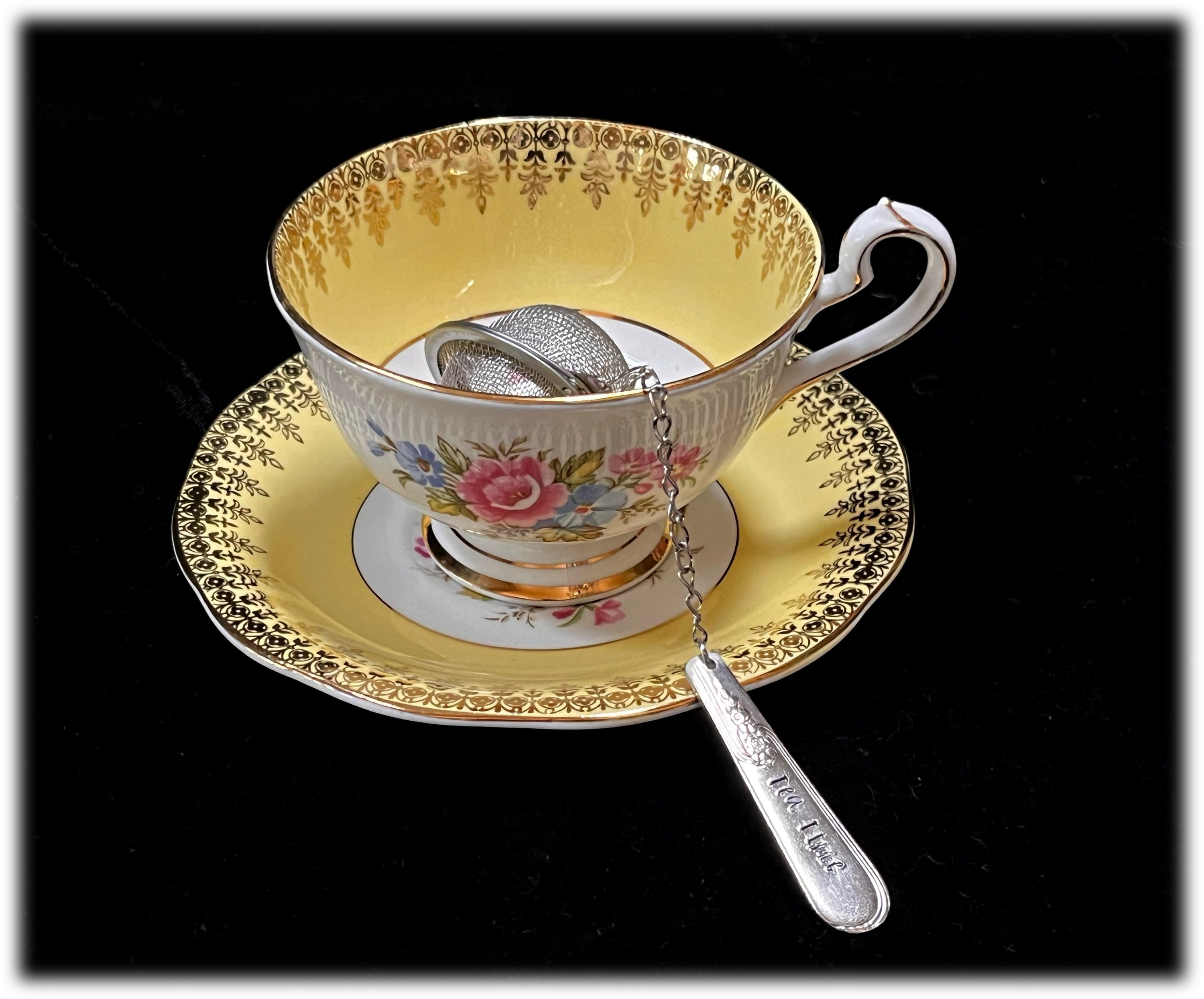 Tea Ball Loose Tea Infuser with Vintage Youth Silverplate Spoon Dangles, Stamped Tea Time, Tea Lover Gift