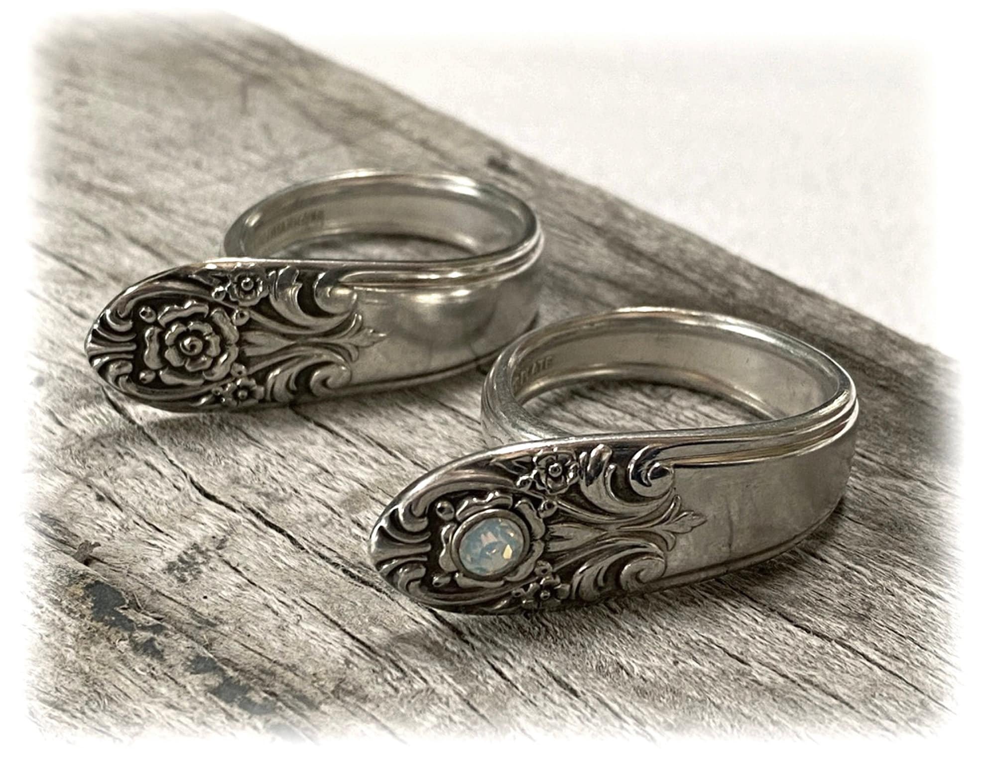 Vintage Scarf Ring, Melody, Silver Spoon Ring, Upcycled Silverplate, Plain, Opal or Birthstone Accent