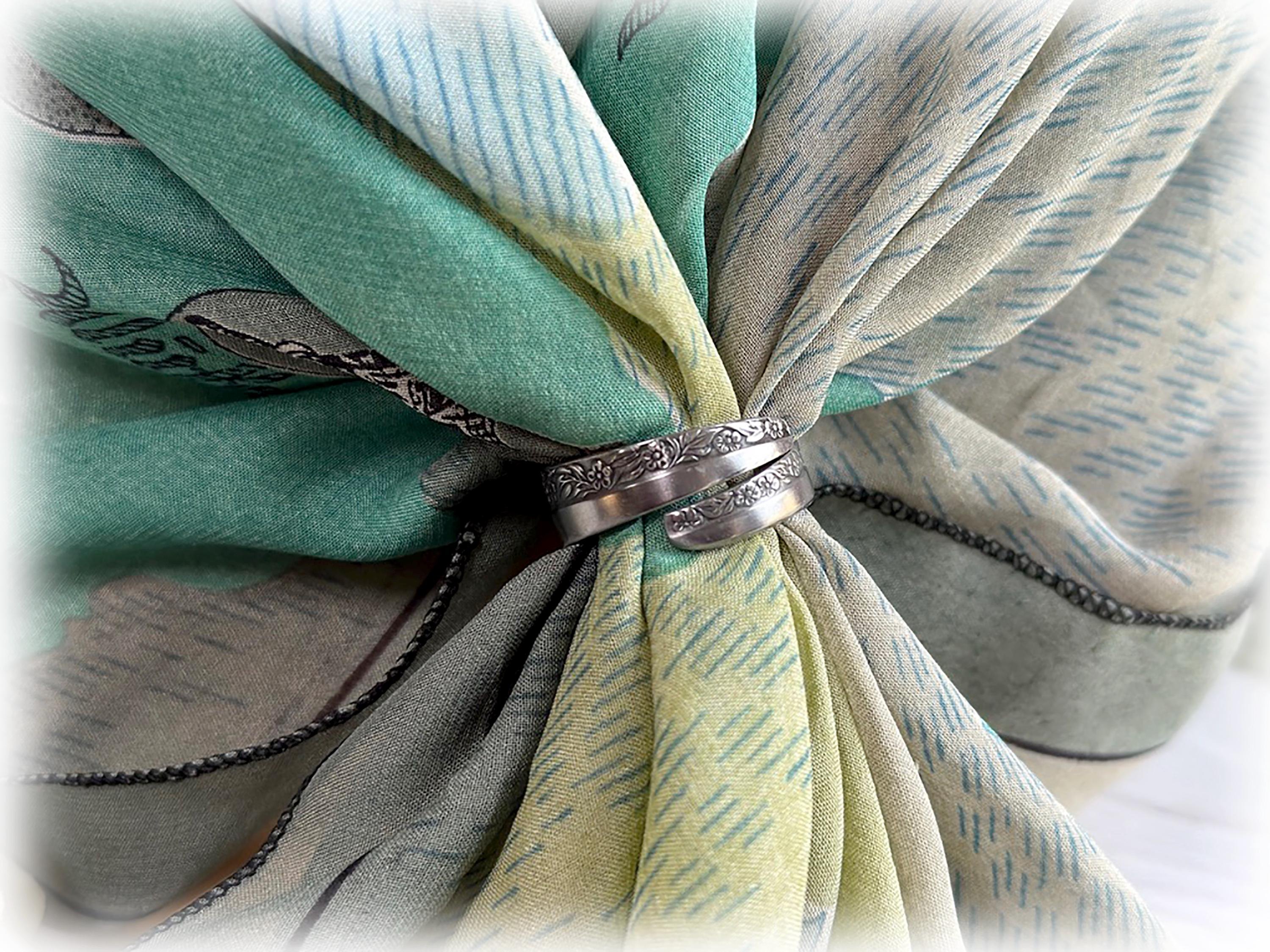 Bouquet Scarf Slide Bandana Ring: Upcycled Stainless Steel Floral Spoon, 2 Styles, MCM