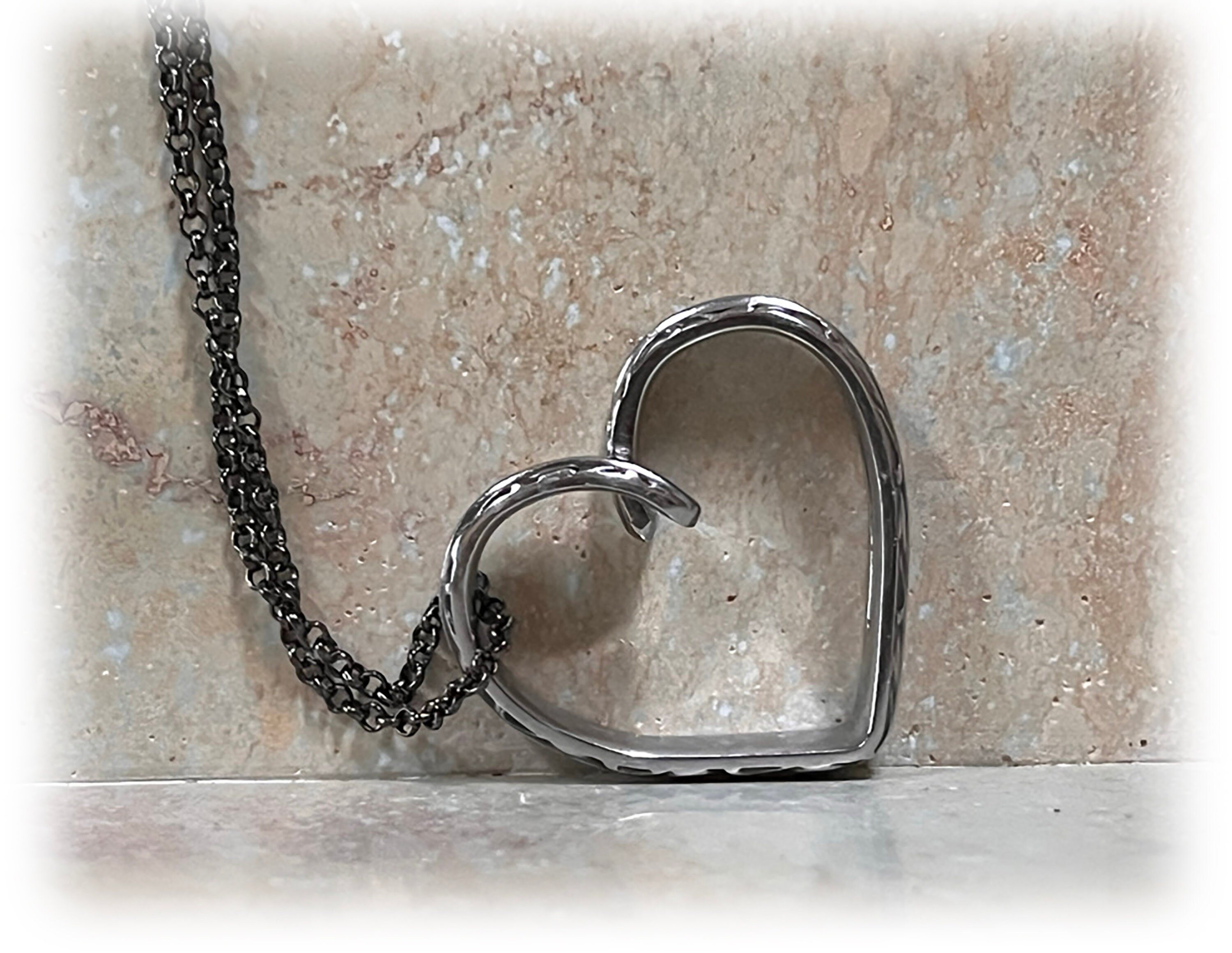 1960s Floating Heart Pendant: Upcycled Spoon Jewelry, Gunmetal Chain