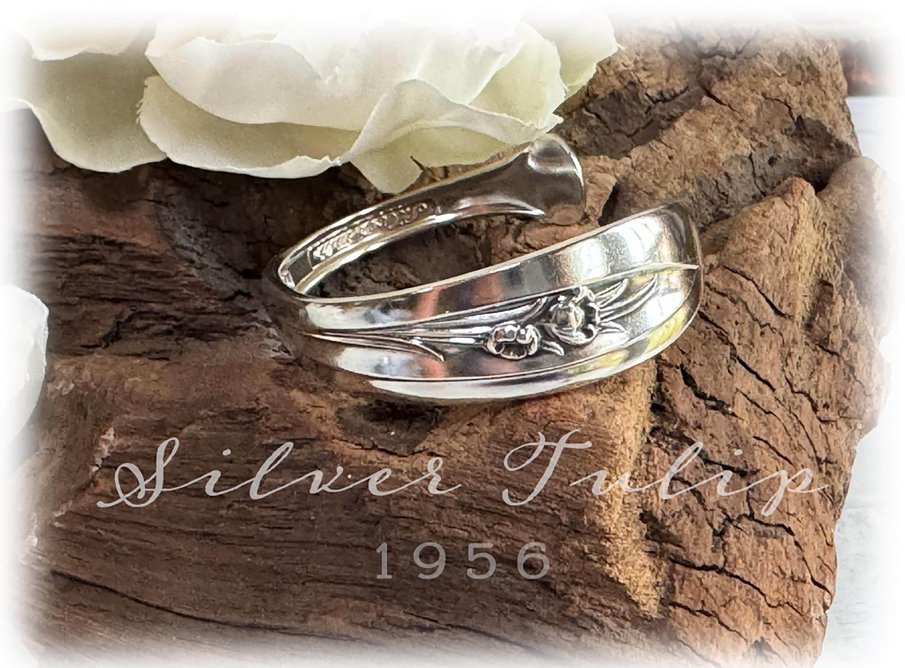 1956 Silver Tulip Spoon Cuff Bracelet, Silverplate Flatware Jewelry, MCM Classic Design
