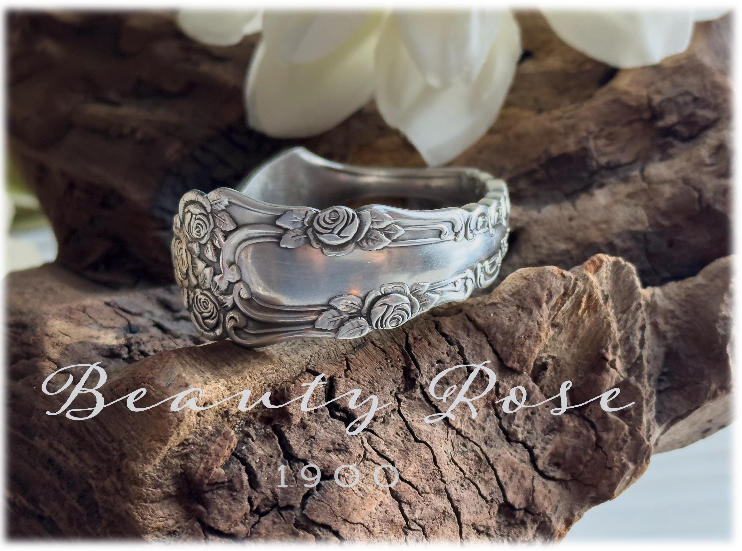 1900 Benedict American Beauty Rose Cuff Bracelet, Art Nouveau Design, Antique Silverware Jewelry