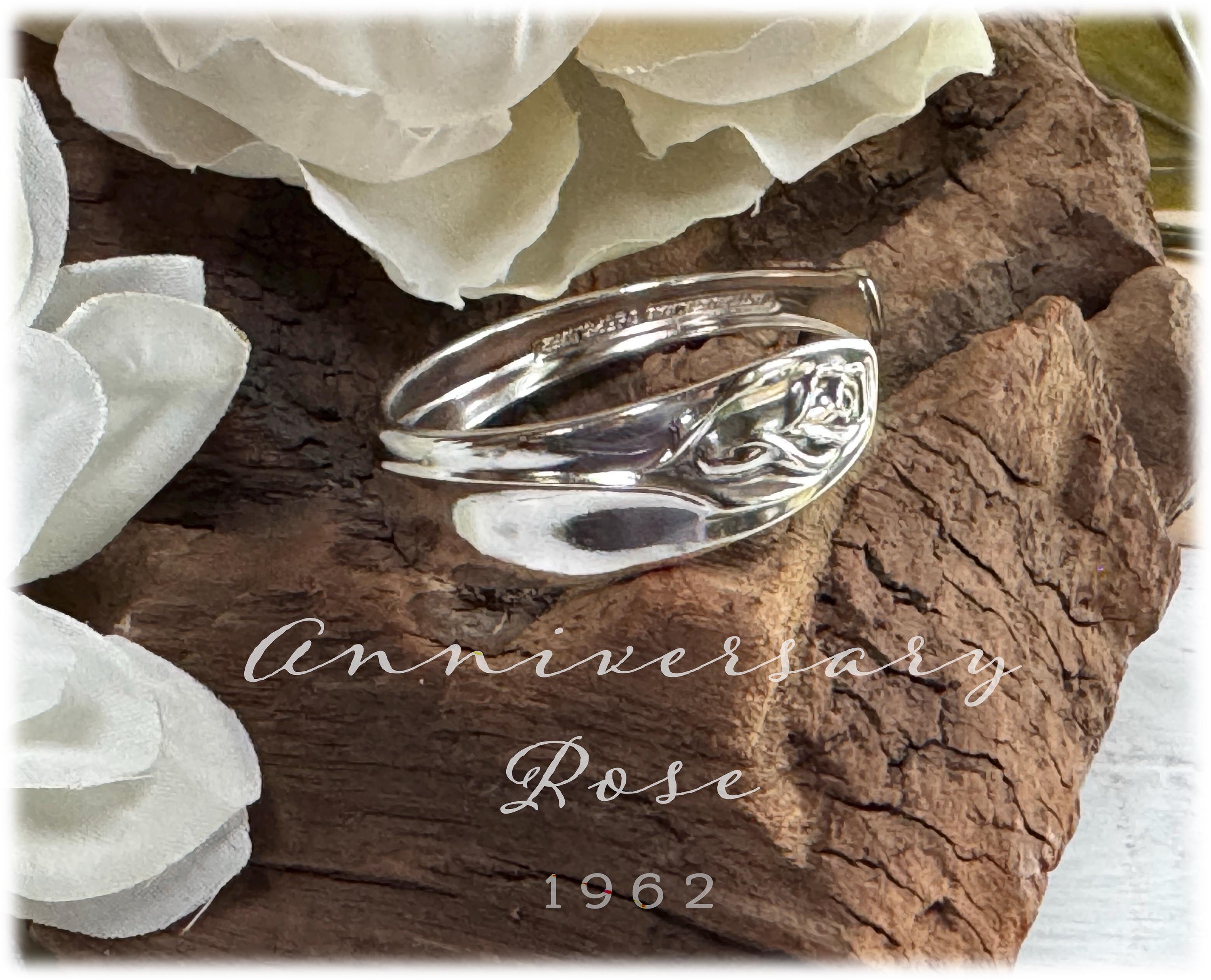 Floral Spoon Cuff Bracelet Anniversary Rose Pattern, Vintage 1962, MCM Silver Plate Flower Jewelry