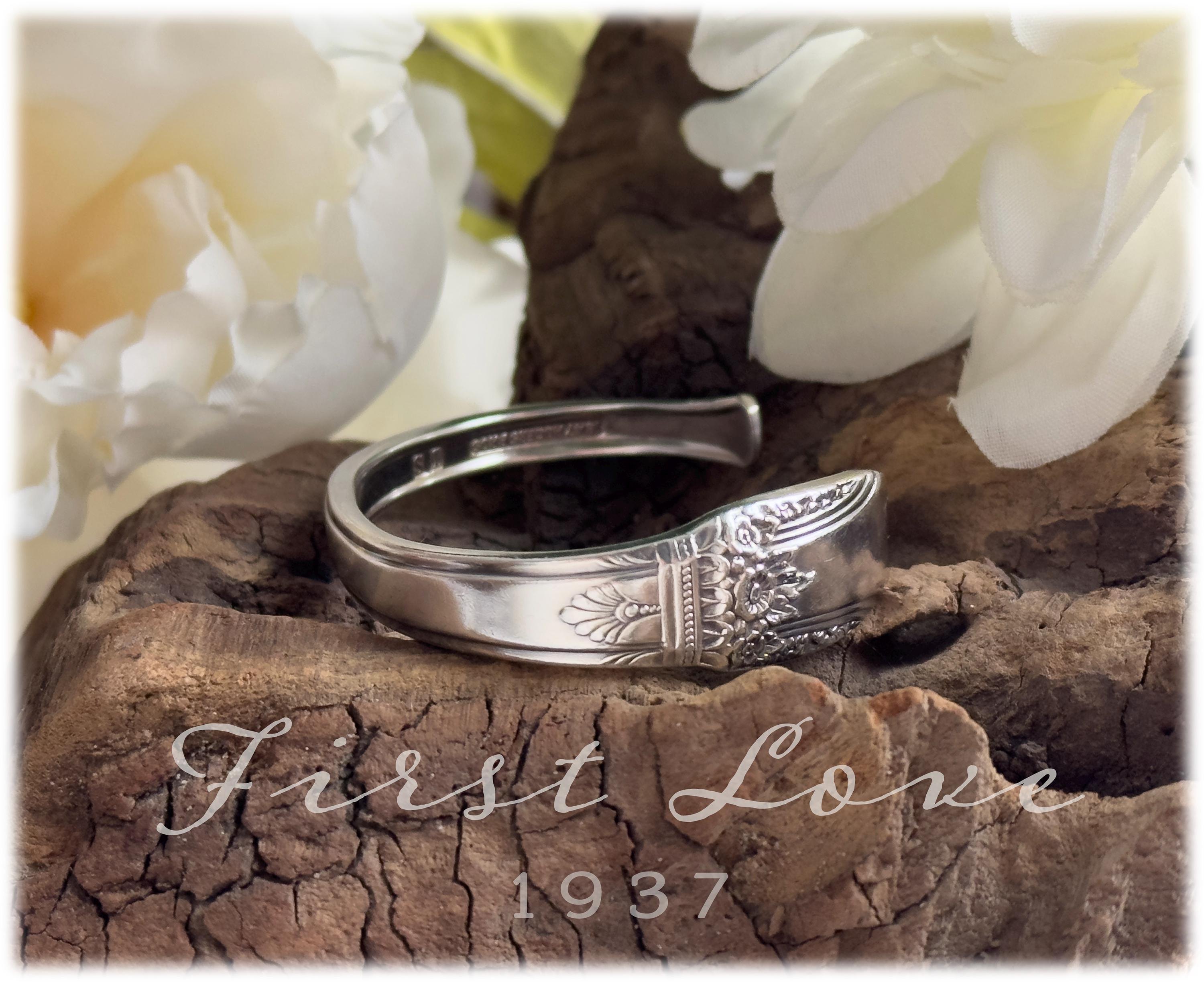Vintage Knife Handle Cuff Bracelet: 1937 First Love Silverplate, Art Deco Floral Jewelry
