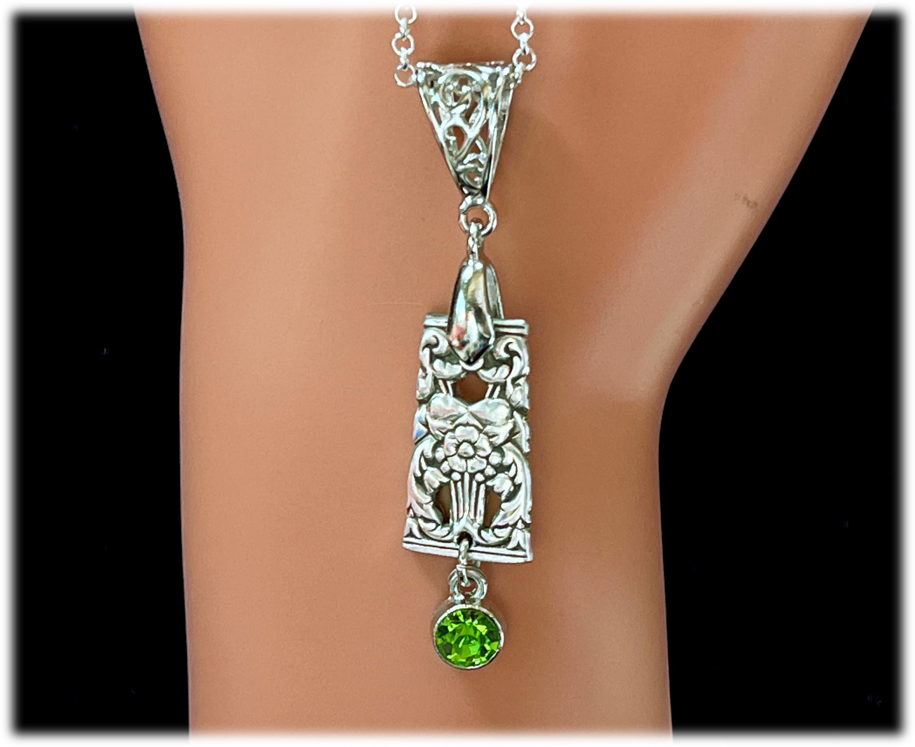 Coronation Spoon PENDANT, Pierced Design, Birthstone Charm, Upcycled Silverplate Flatware, 18" Rolo Chain