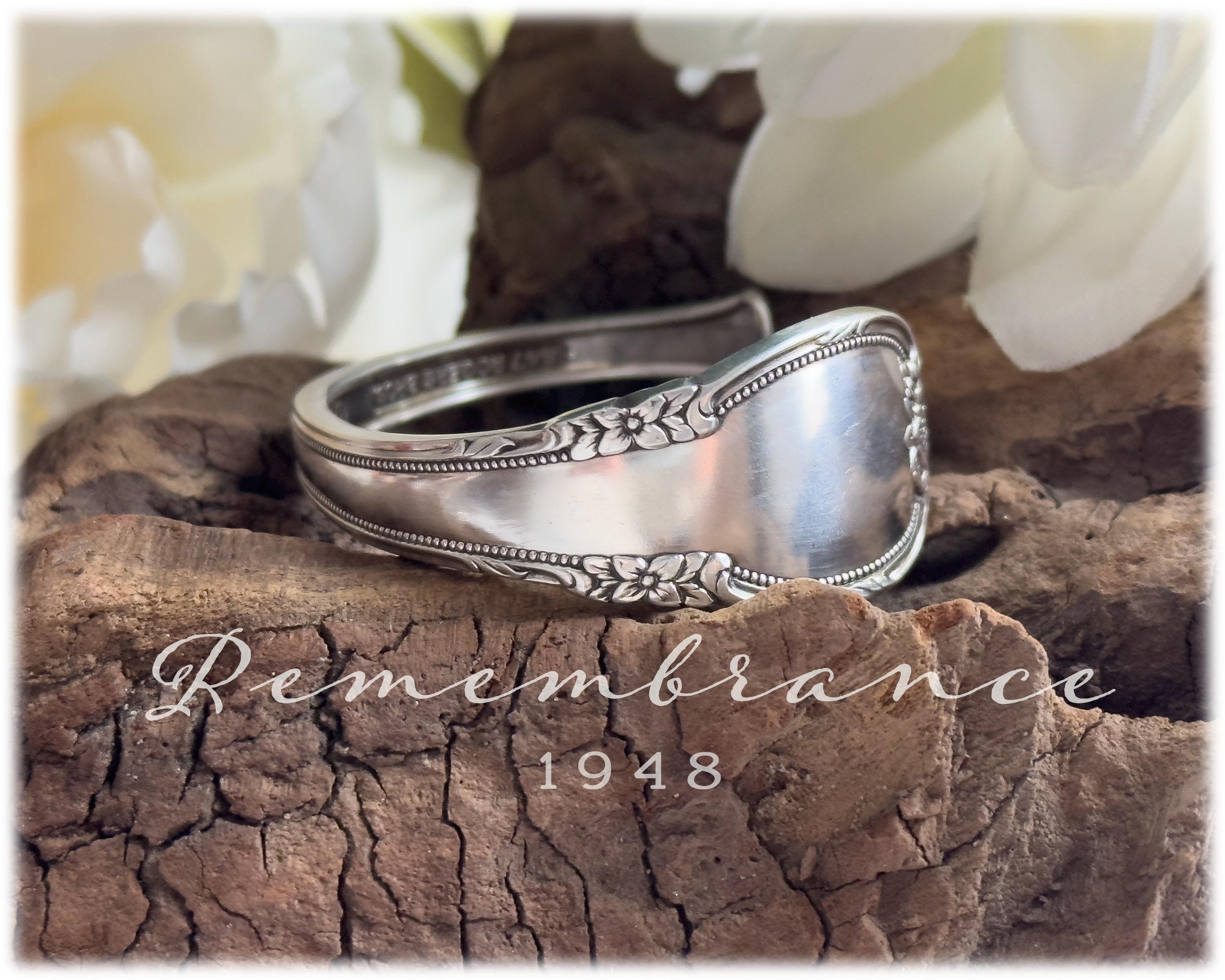 Spoon Cuff Bracelet Remembrance Pattern, Vintage 1948, MCM Silver Plate Jewelry