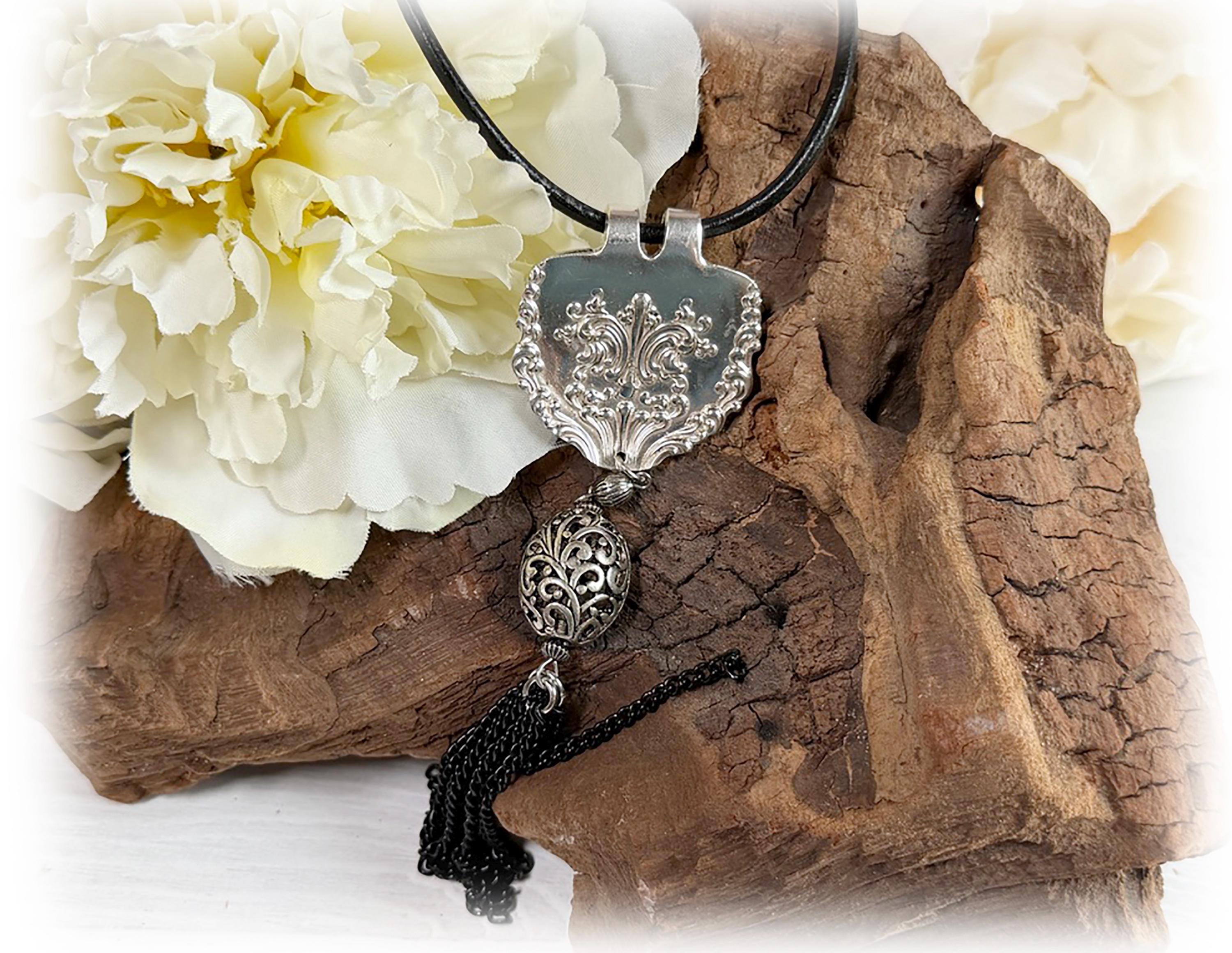 Avon 1901 Silverplate Fork Pendant, Assemblage Chain Tassel, Upcycled Victorian Jewelry