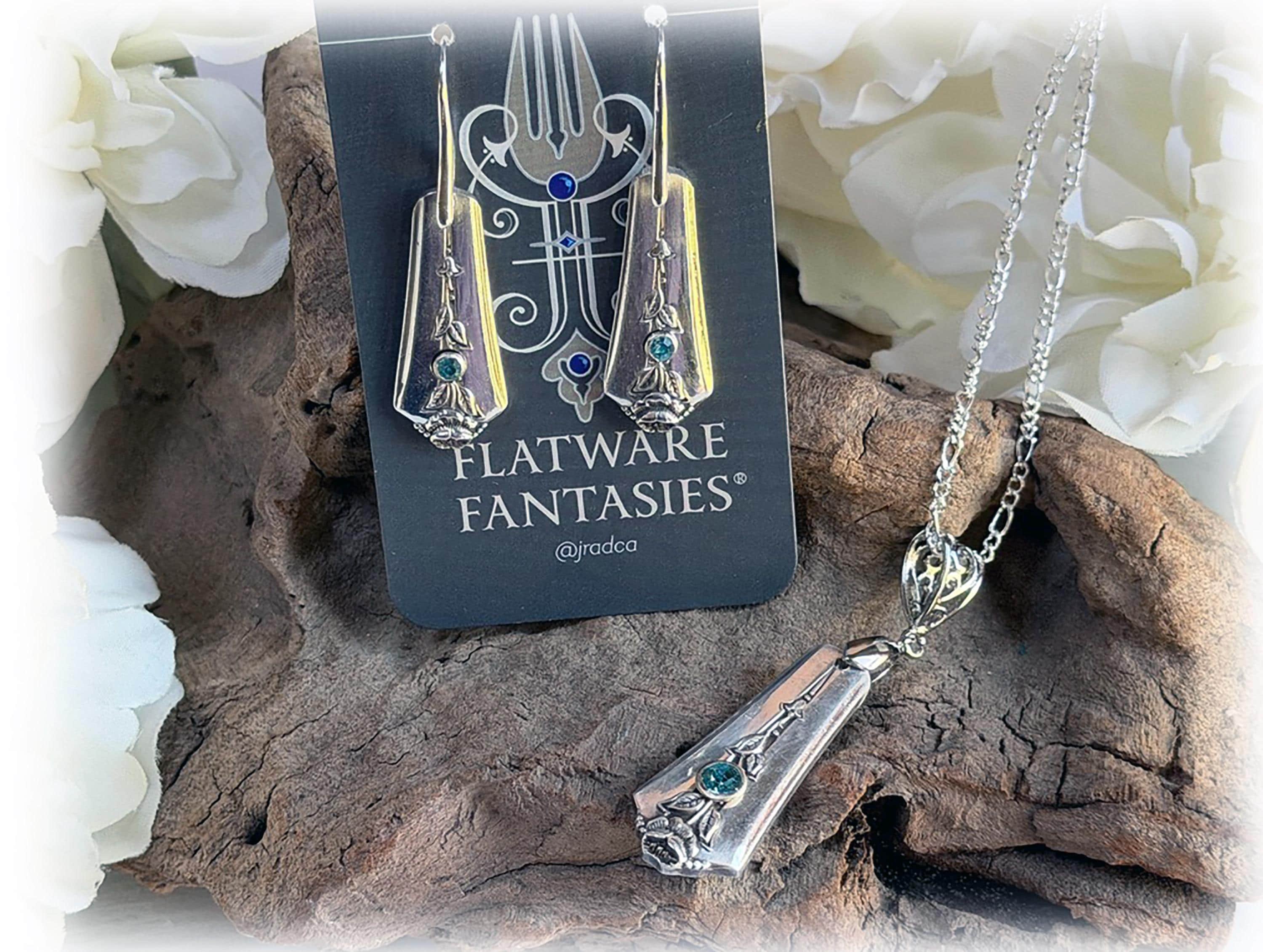 1949 Spring Garden March Aquamarine Crystal Spoon Jewelry, Pendant, Earrings, Birthstone