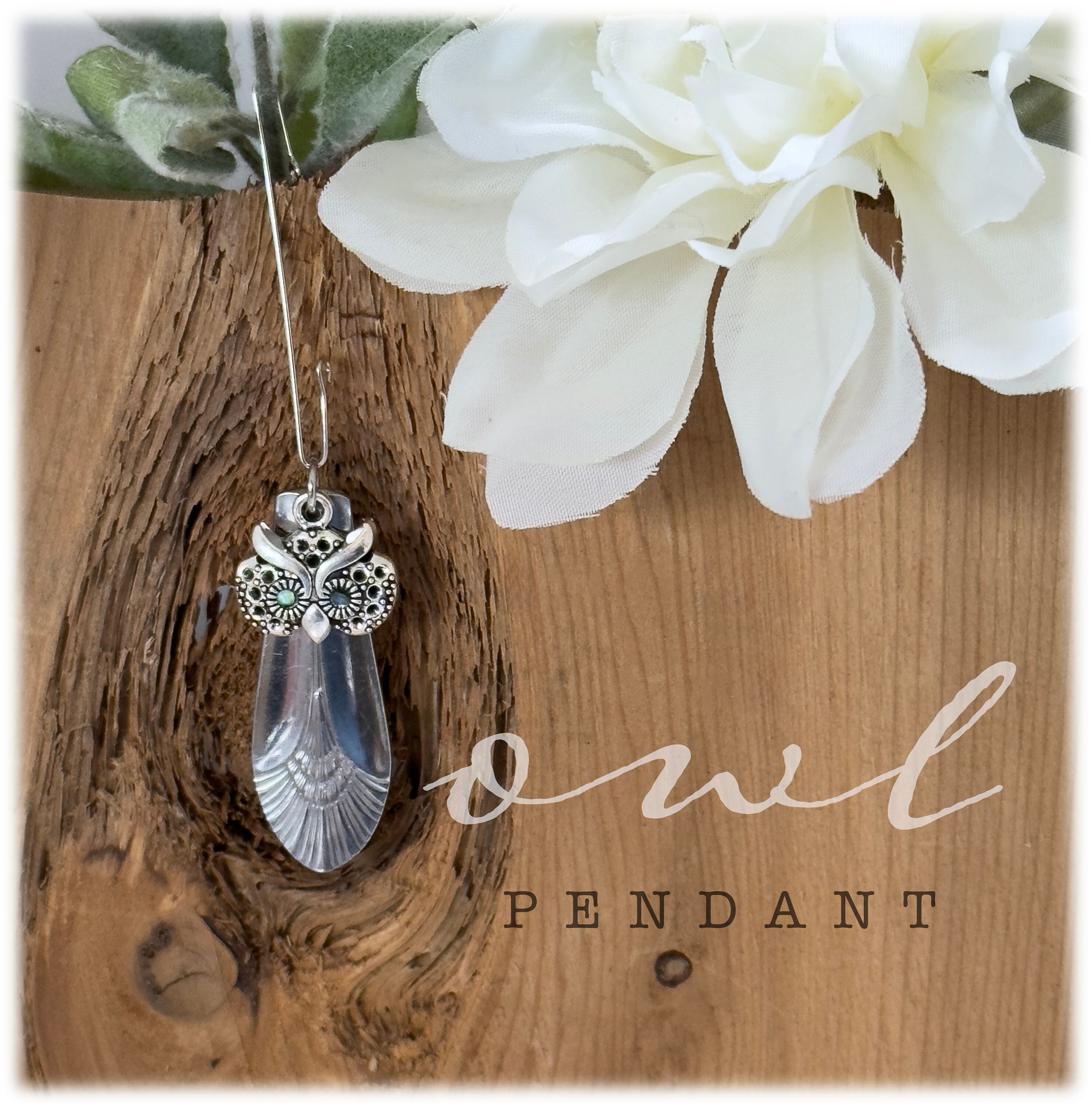 Whimsical Owl Pendant: Upcycled Silverware Necklace, Sparkling Eyes