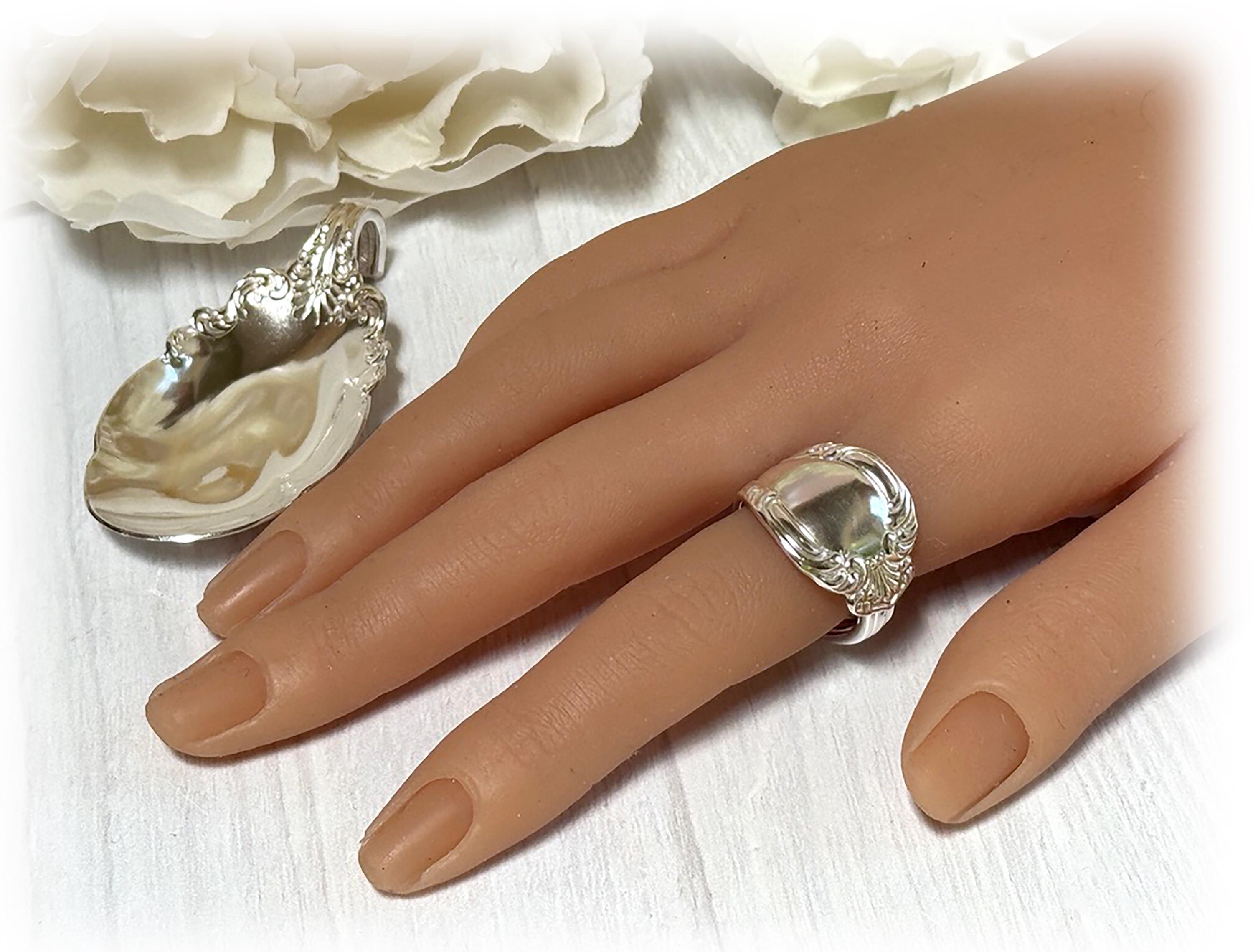 1896 Joan Silverplate Spoon Ring & Ring Catcher: Art Nouveau Scrollwork