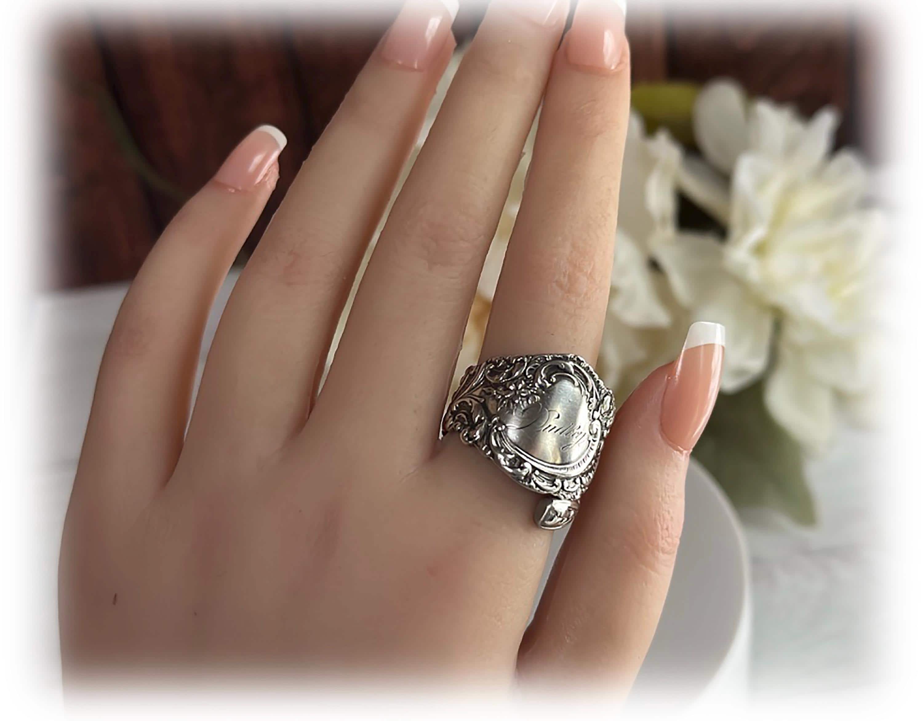 Art Nouveau Sterling Spoon Ring: Upcycled Wallace Silverware, Louvre 1893, Size 9.5, Dudley Mono