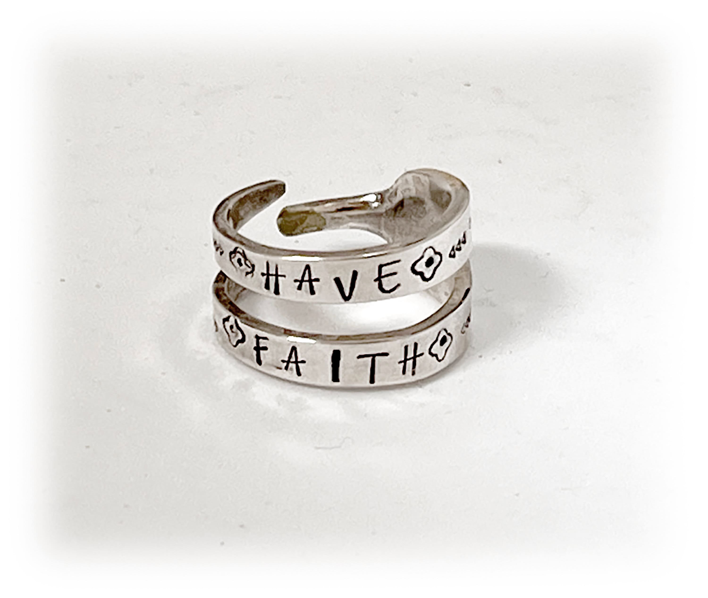 Hand Stamped Fork Ring: Upcycled Silver Plate, "Have Faith"
