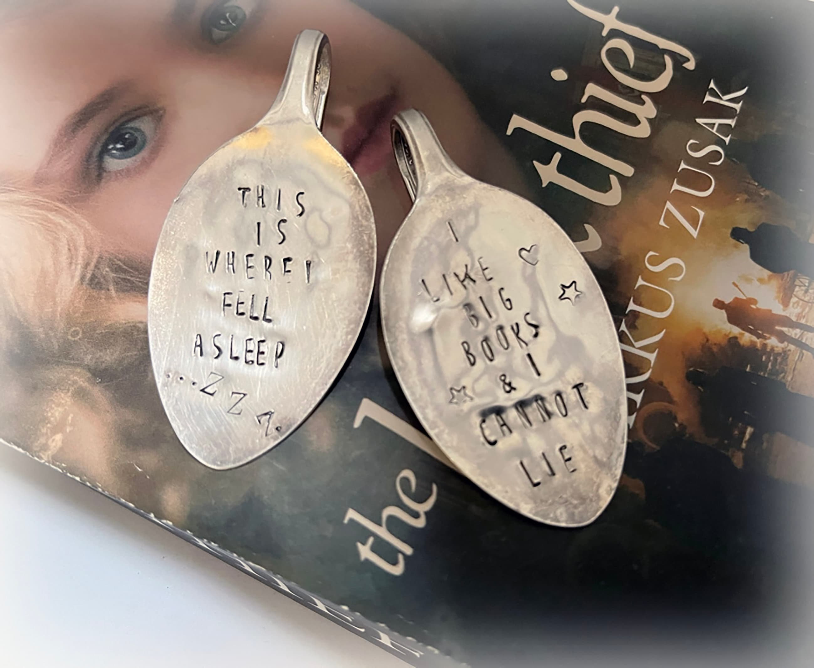 Hand Stamped Spoon Bookmark: Repurposed Silverplate, Book Lover Gift