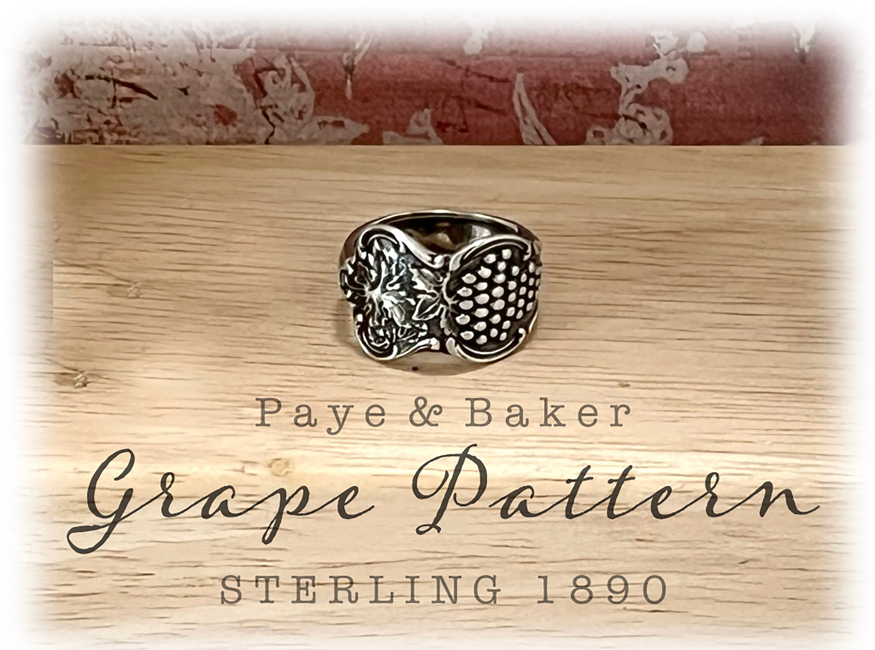 Antique Sterling Spoon Ring: Art Nouveau Grapes, Size 7.5