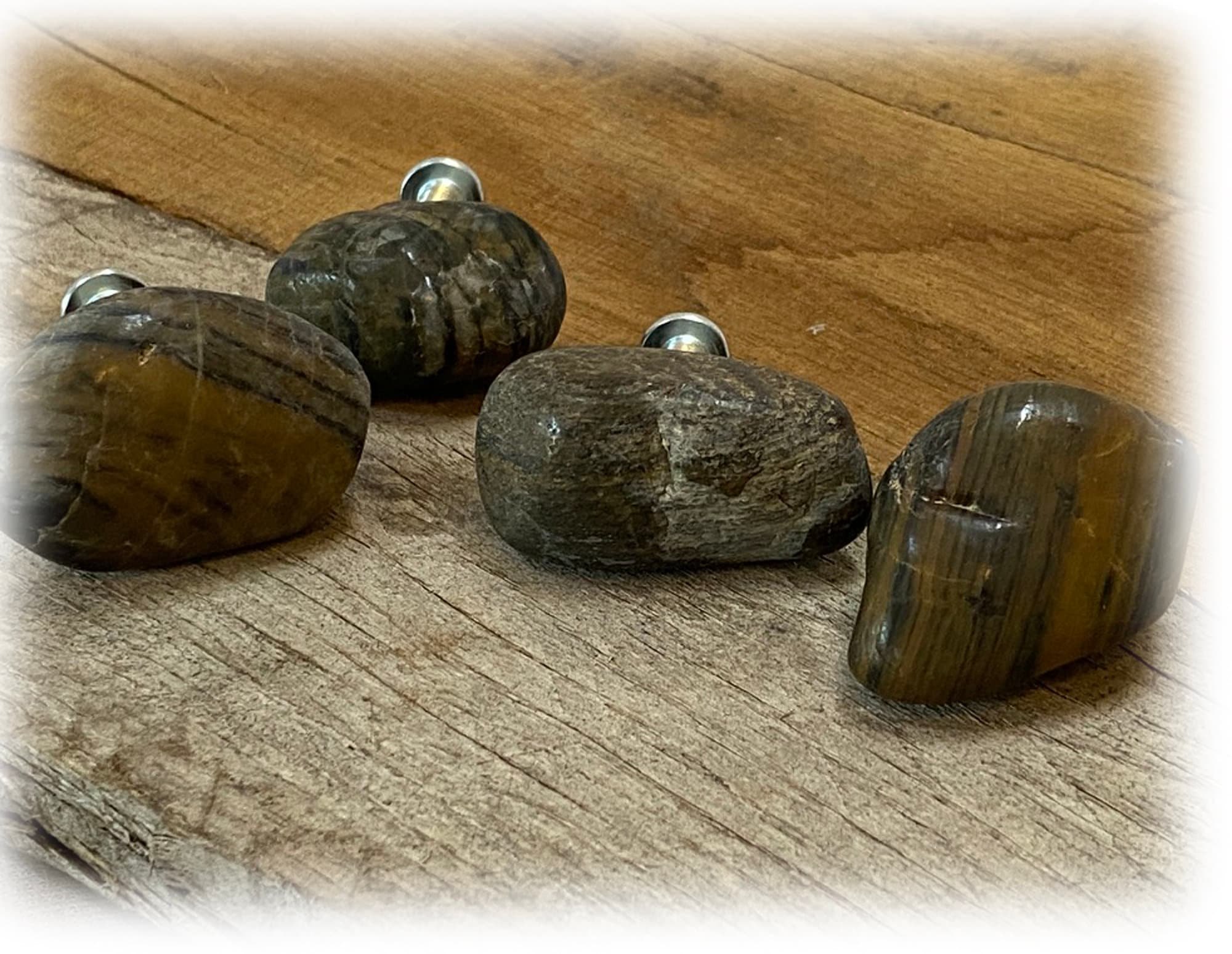 Natural Stone Drawer Pulls, Rustic Cabinet Knobs, Set of 4