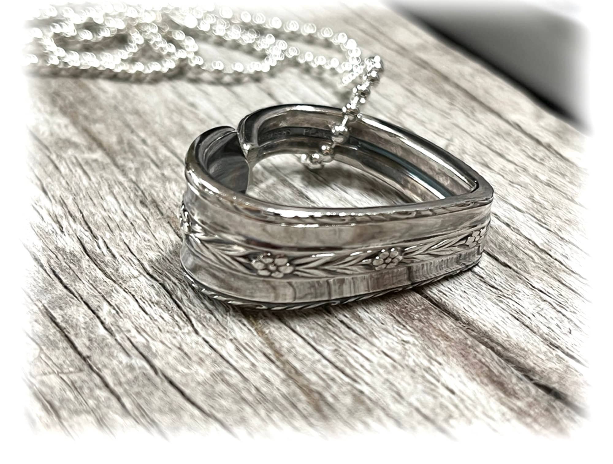 Vintage ROSEANNE Heart Silverplate Pendant, Spoon and Fork Jewelry, Ball Chain, Love Gift