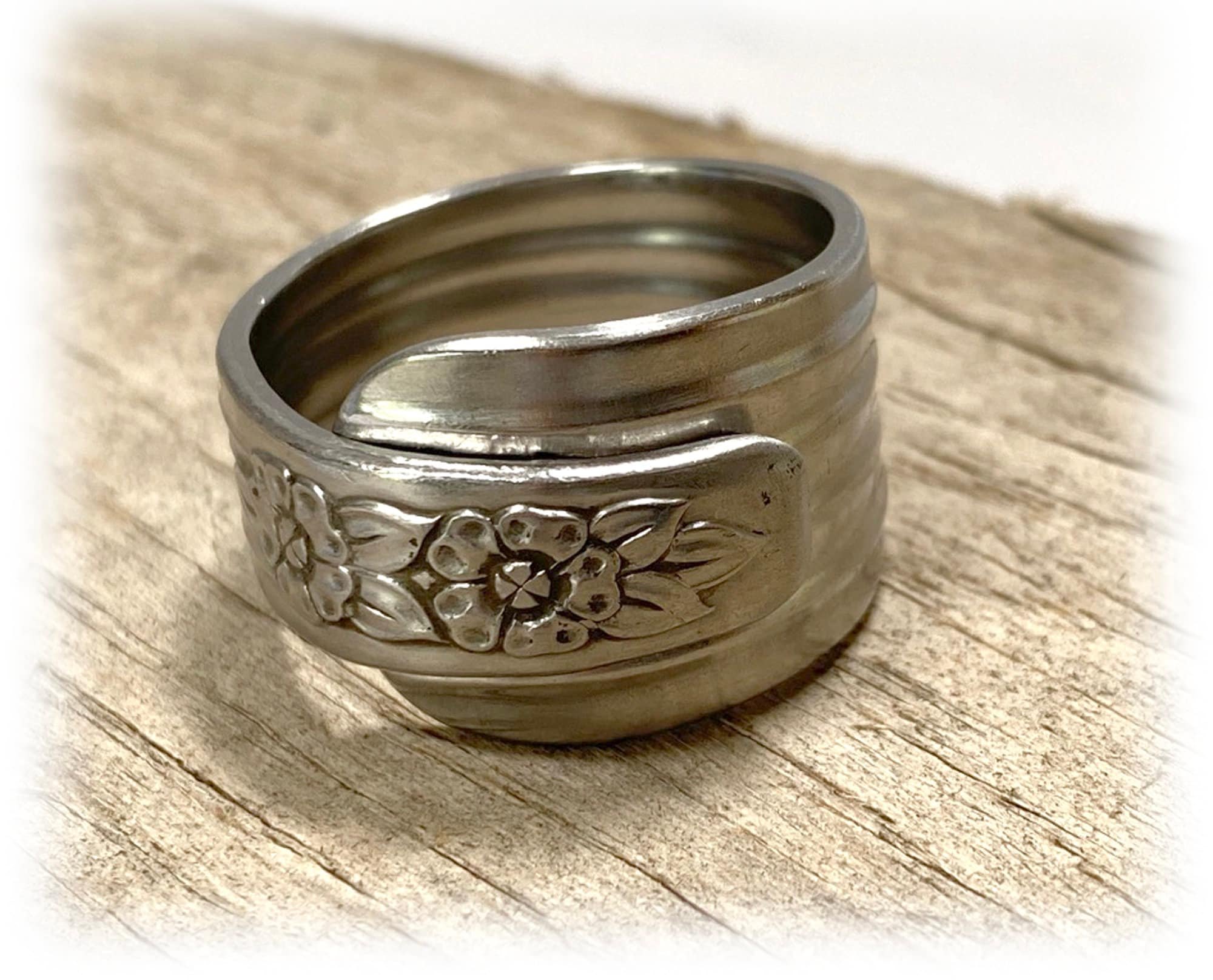 Art Deco Stainless Steel Flower Spoon Ring - Fluted Rose